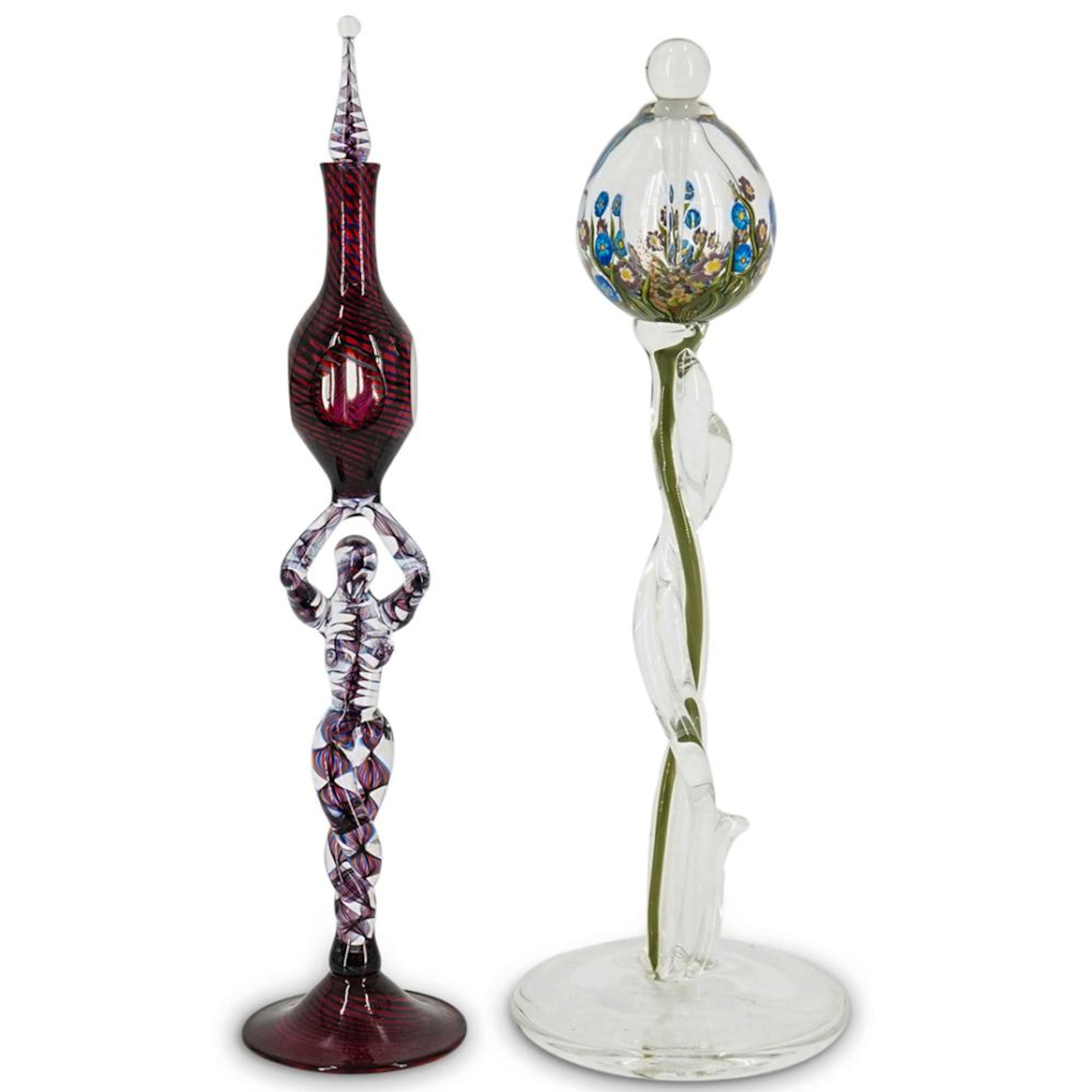 (2Pc) Crystal Perfume Bottle Sculpture Grouping