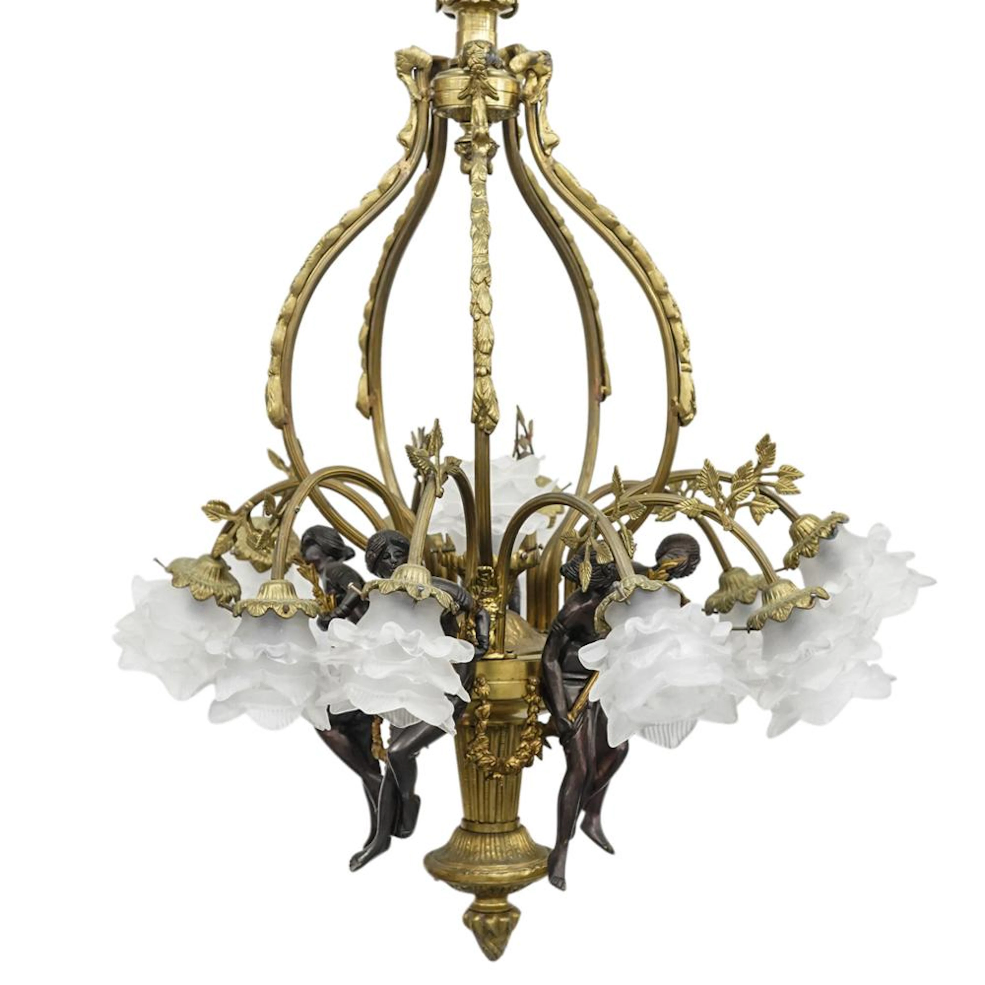 French Bronze Floral-And-Female-Form Chandelier
