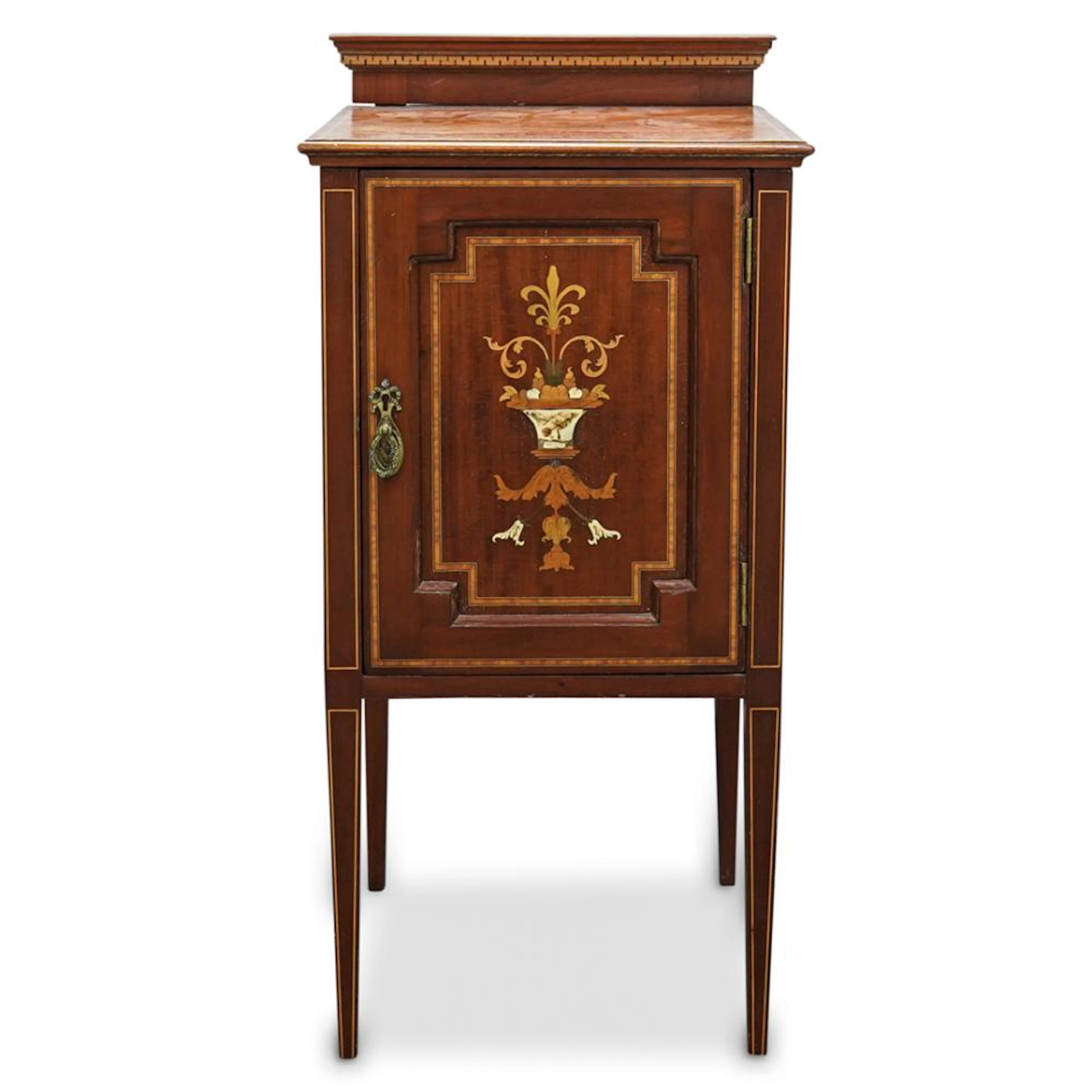 Antique Edwardian Marquetry Bedside Cabinet