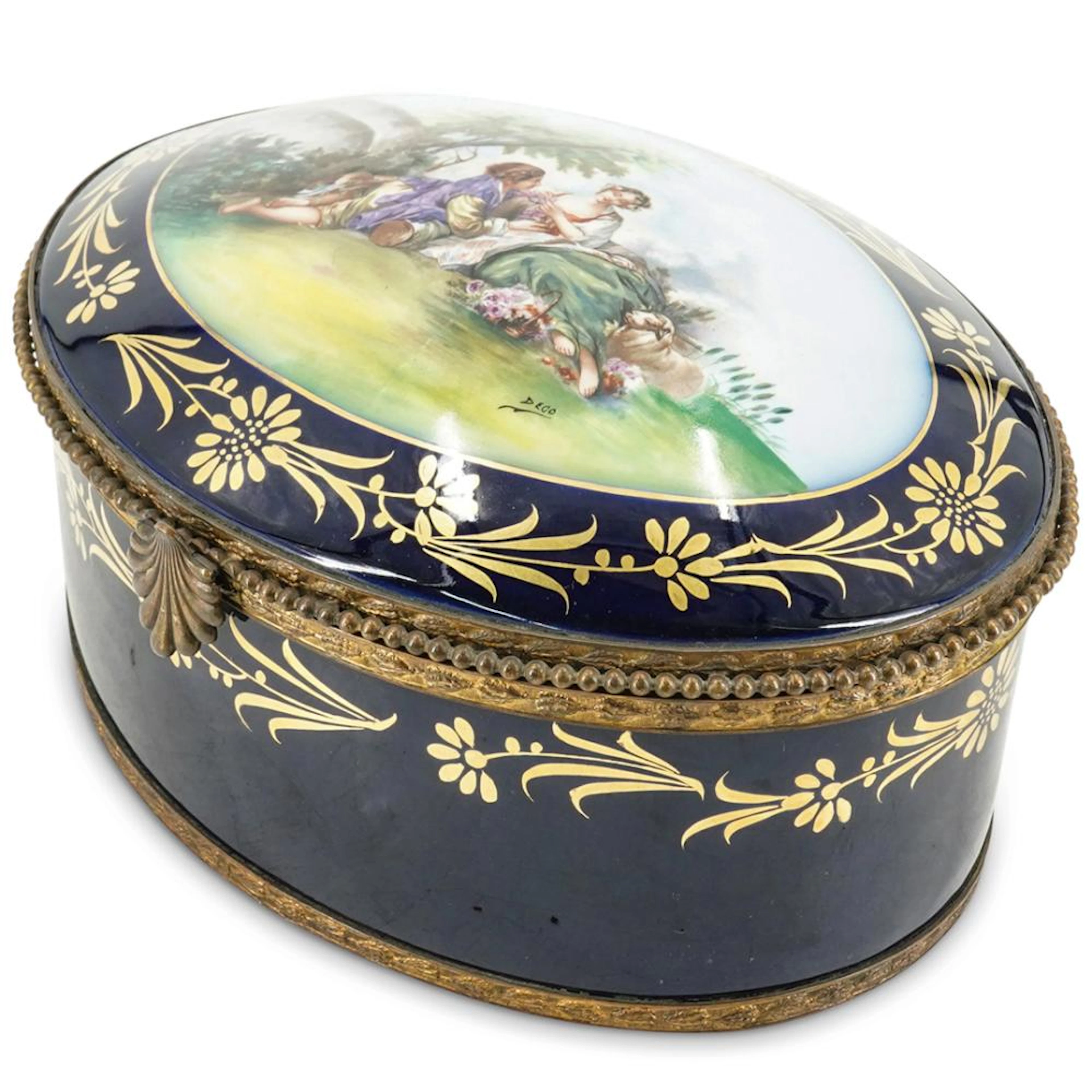 Sevres Style Large Oval-Shaped Porcelain Box