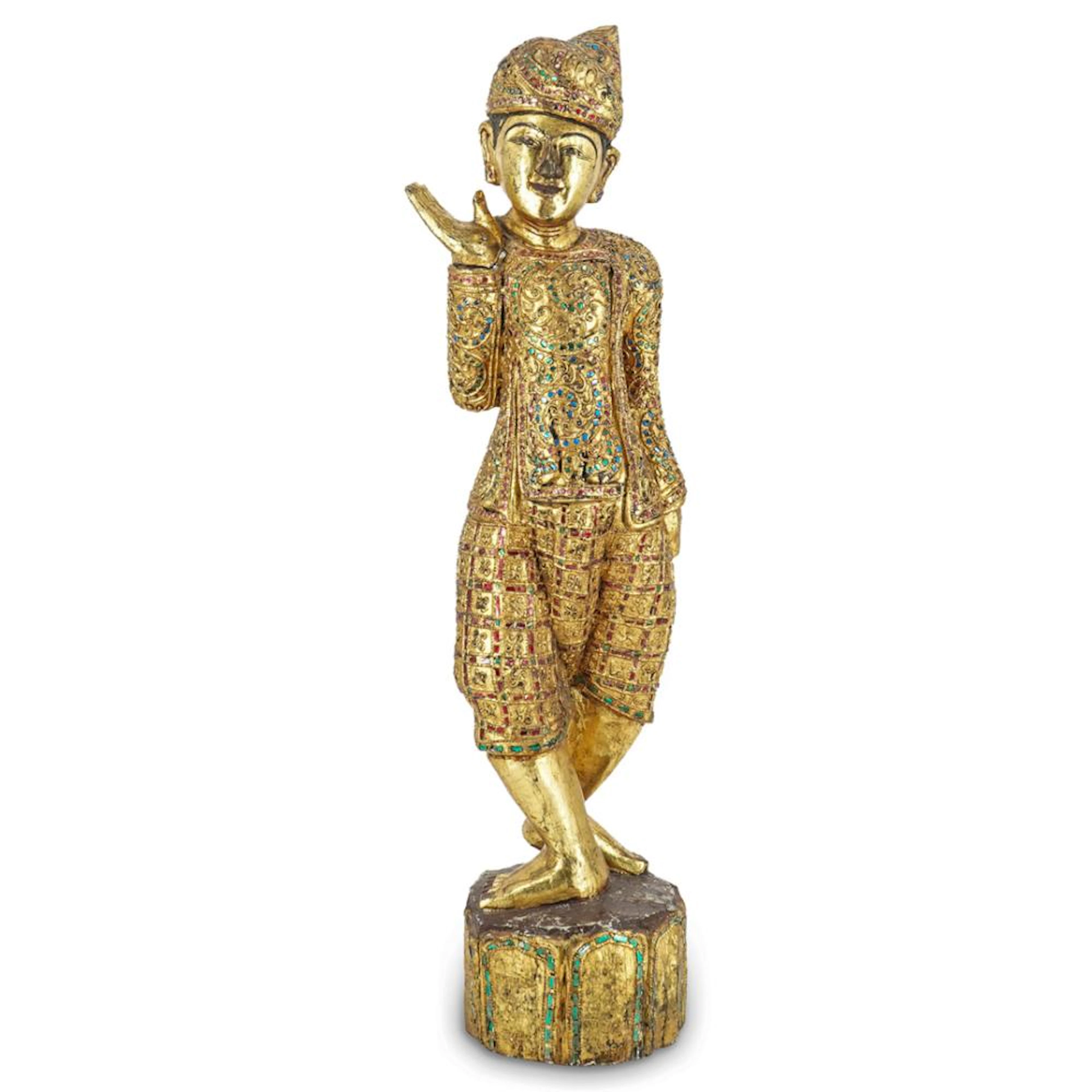 Burmese Buddhist Nat Religious Gilded Wooden Sculpture
