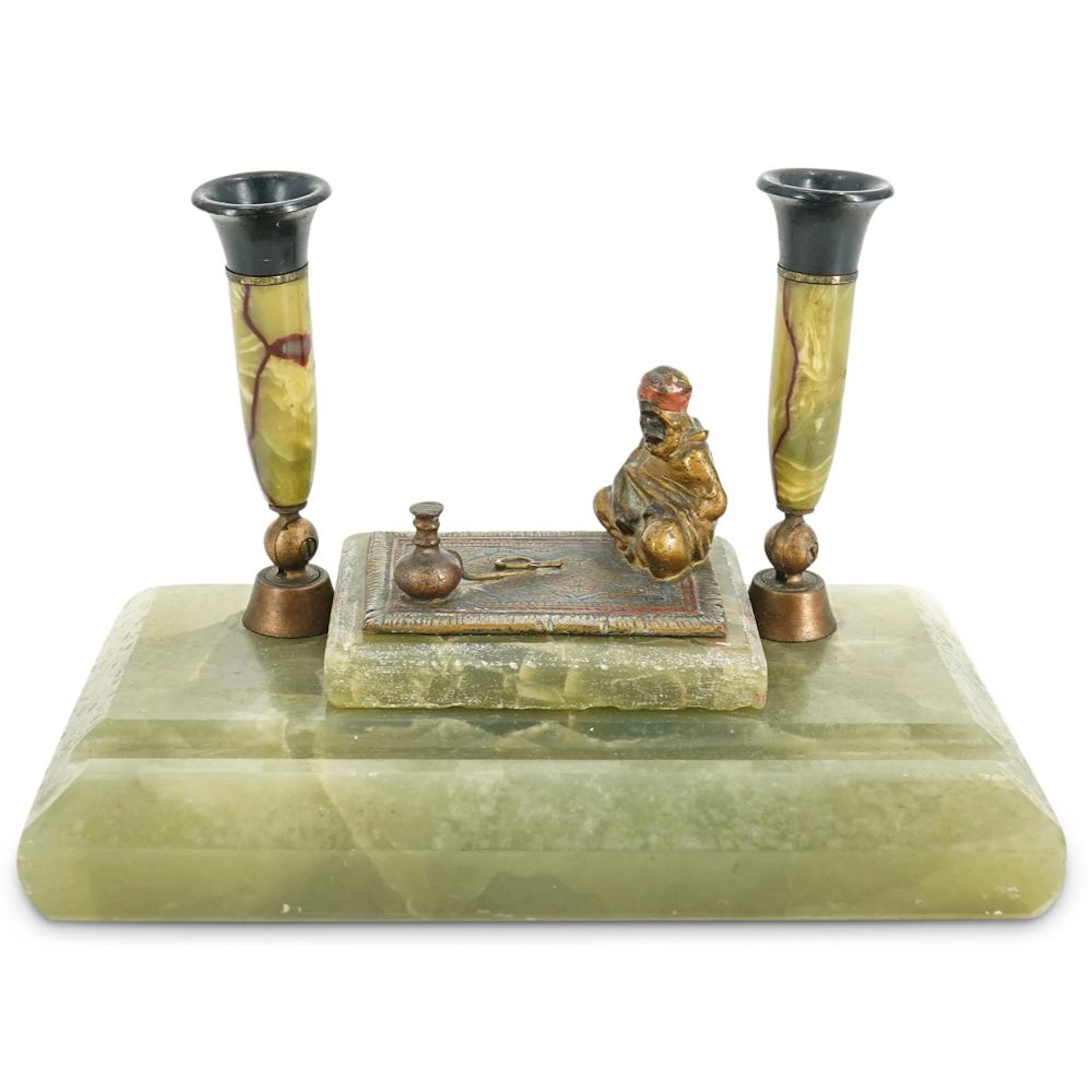 Stone Orientalist Desktop Figural Double Fountain Pen Holder