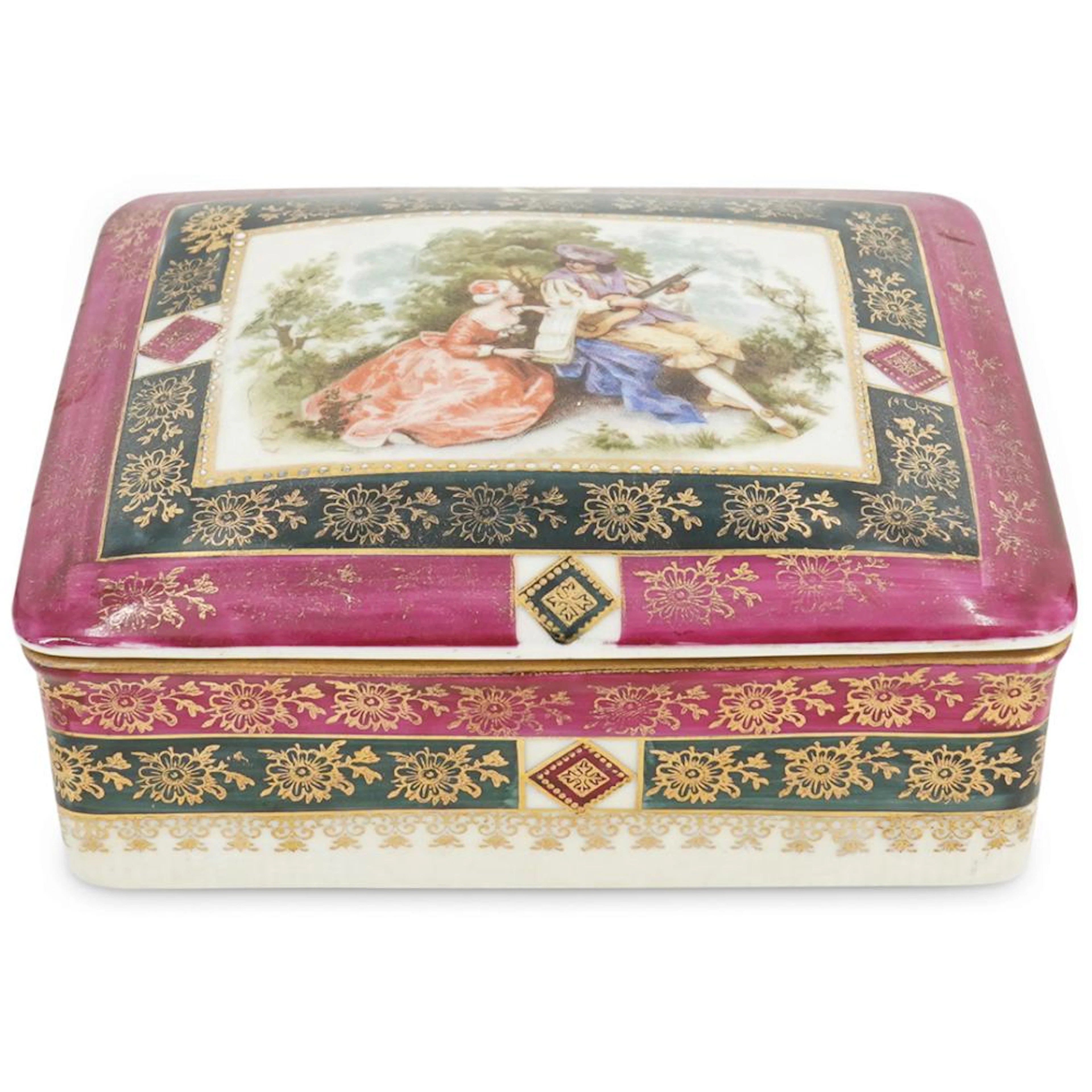 Antique Pirken Hammer Porcelain & Enamel Dresser Box