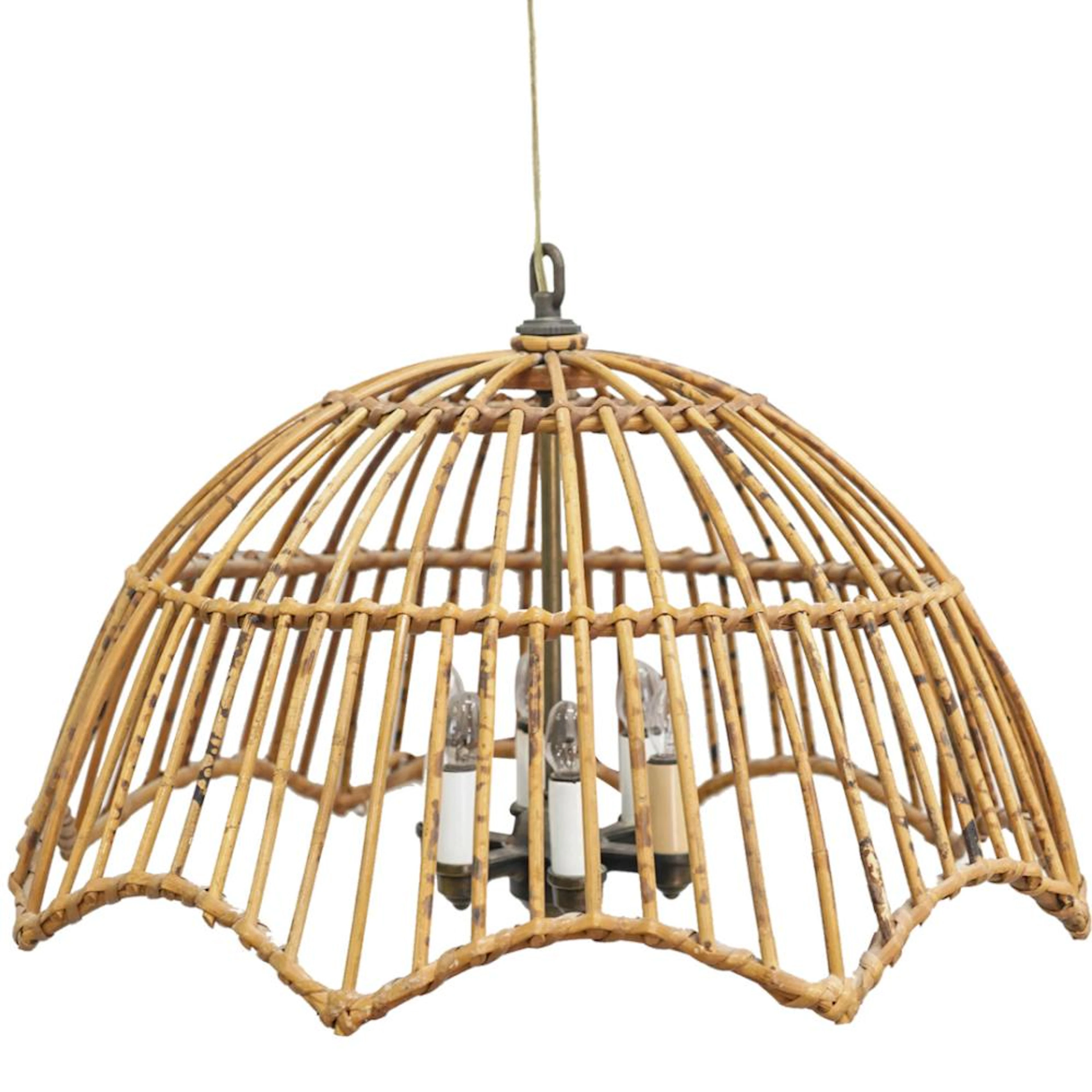 Mid Century Bamboo Rattan Chandelier