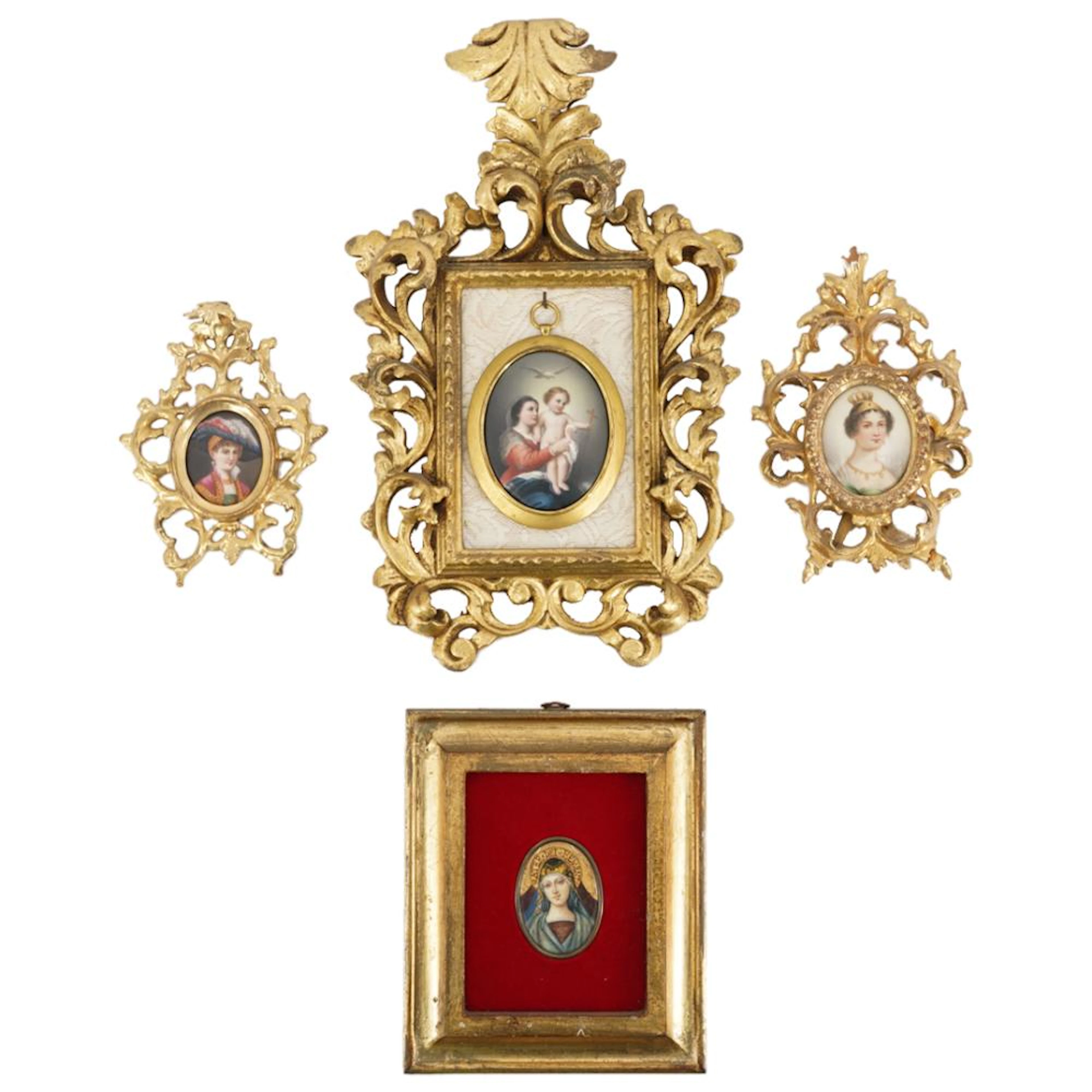 (4 Pc) Antique Painted Portrait Porcelain Plaques