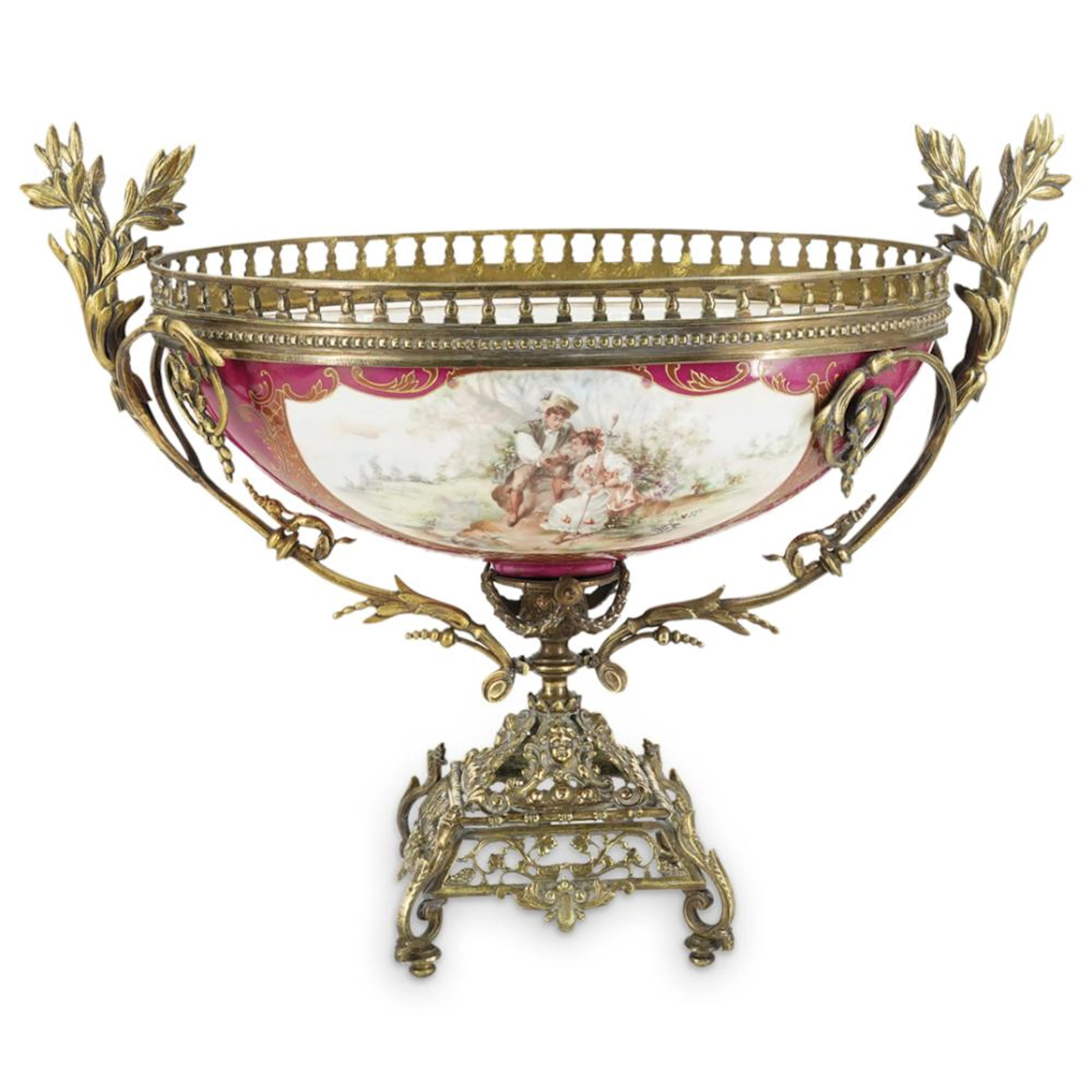 Antique French Sevres Style Porcelain & Gilt Bronze Centerpiece