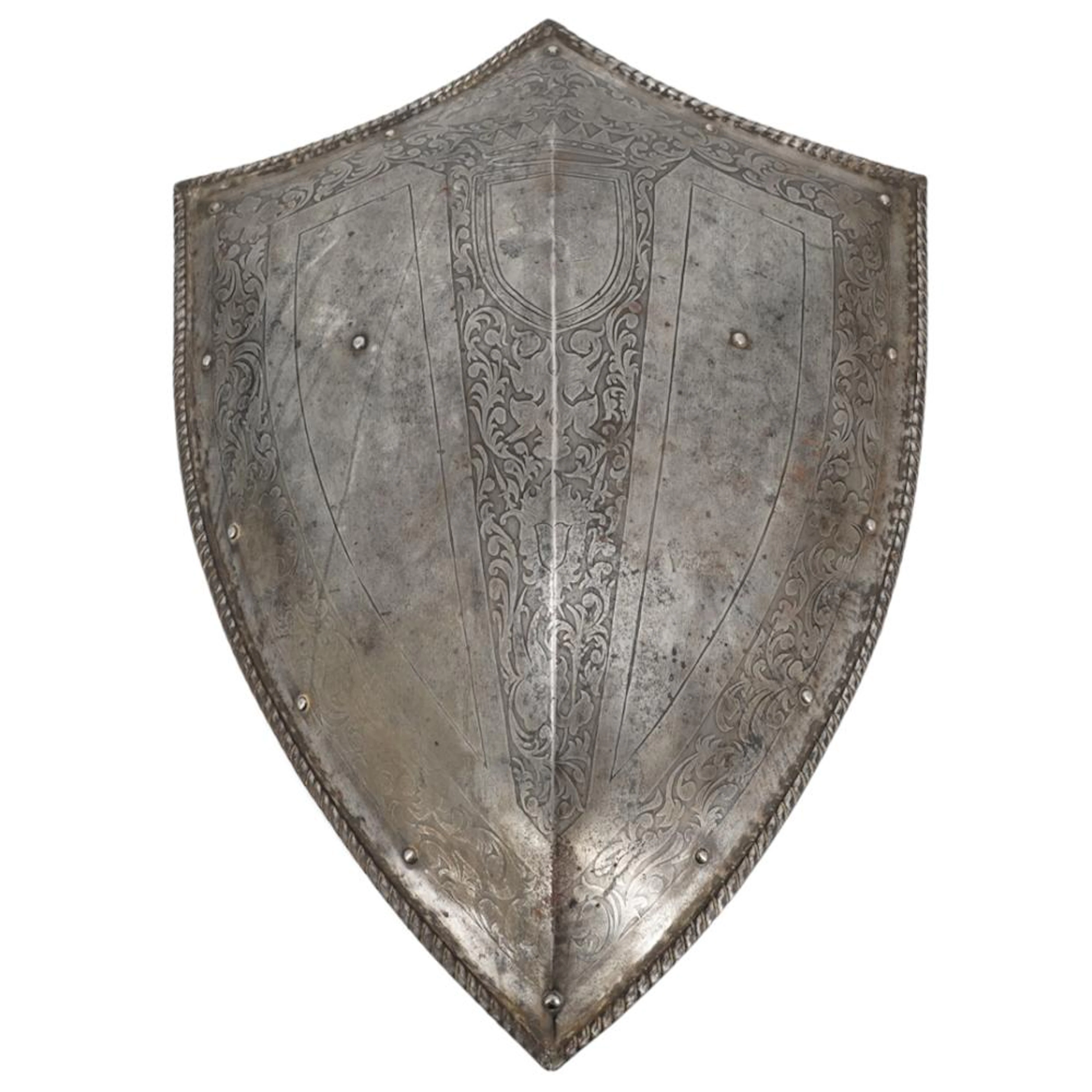 Rare Antique Renaissance Style Italian Knight's Etched Steel Shield