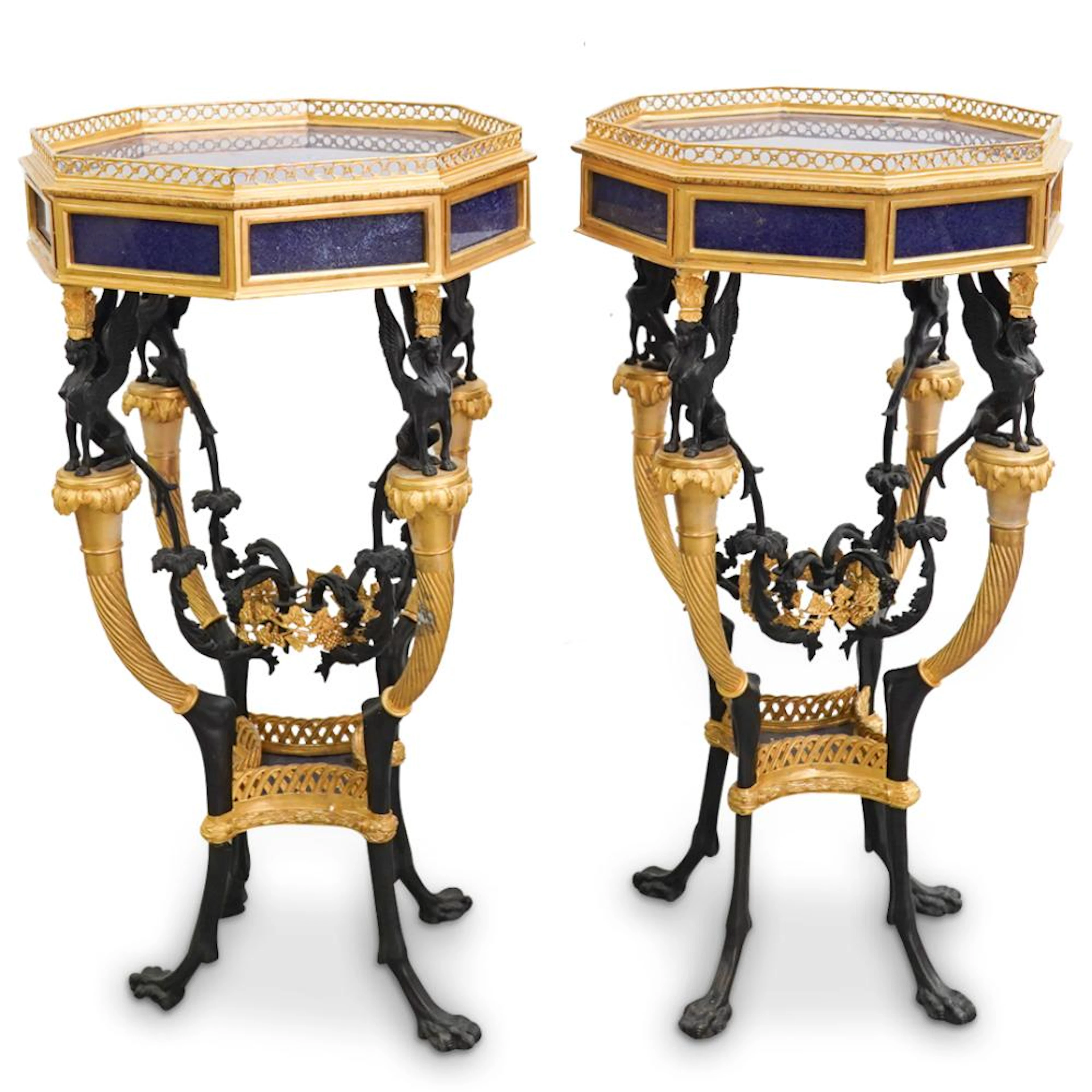 Pair of French Empire Lapis & Dore Bronze Tables