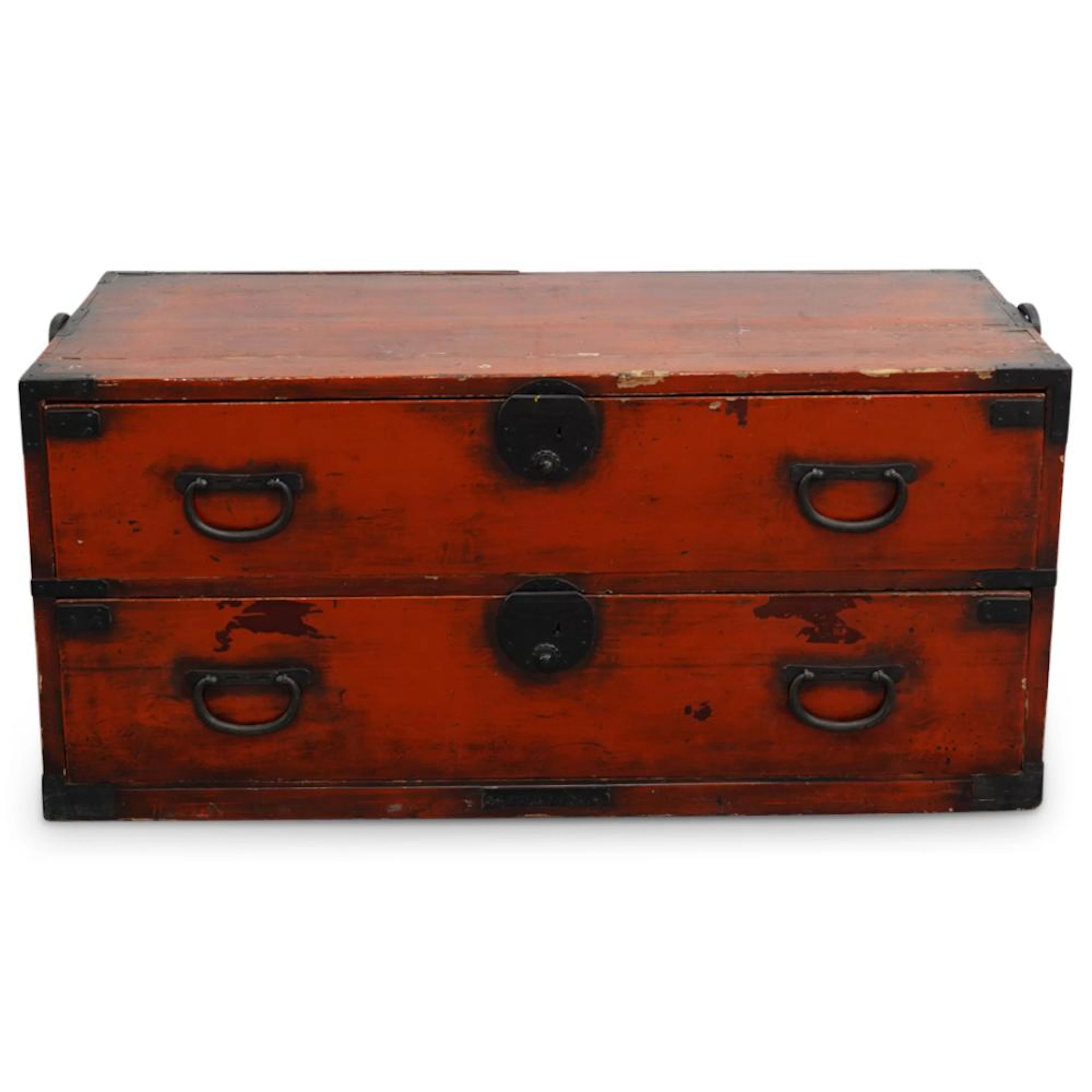 Vintage Chinese Large Red Lacquered Wooden Trunk