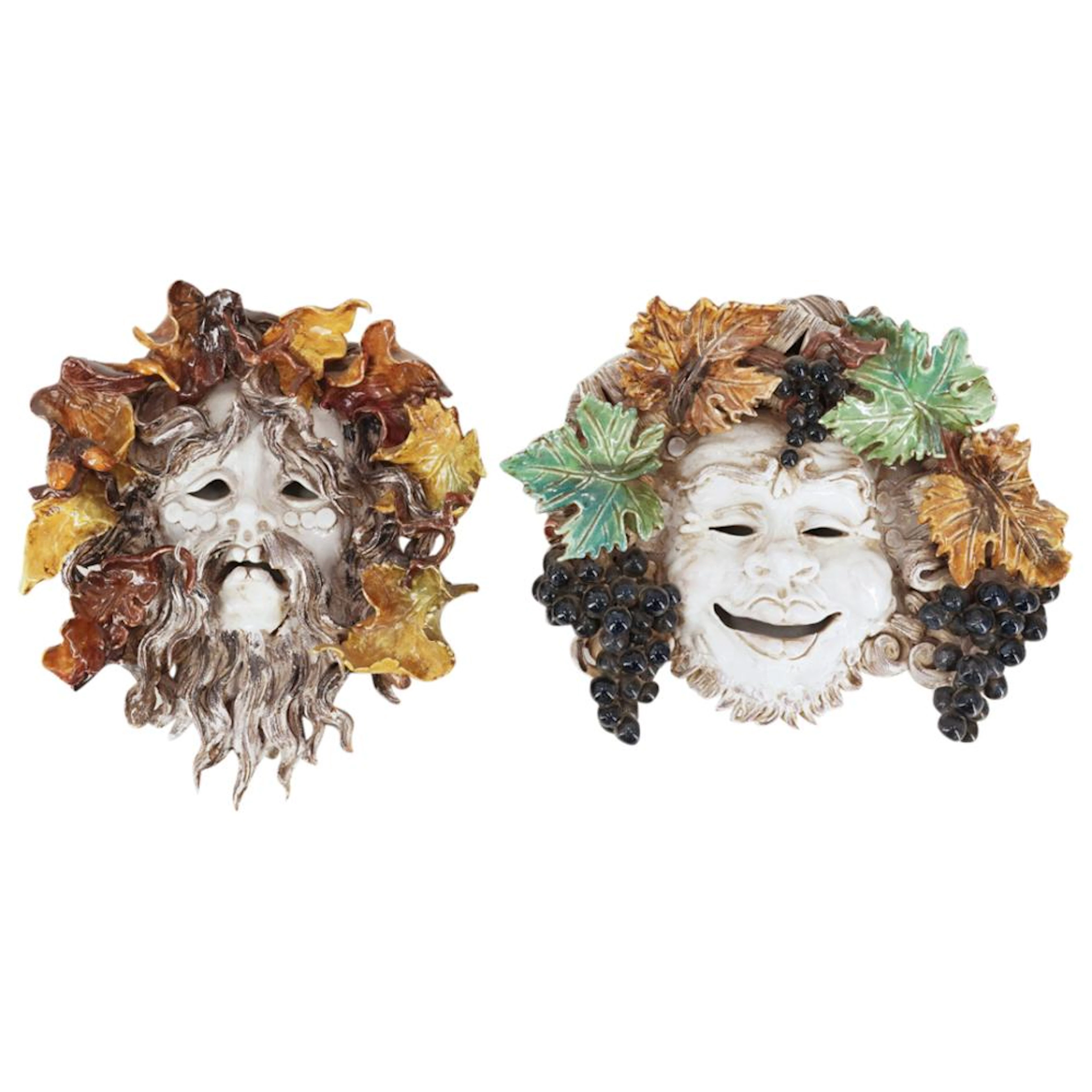 Pair of Italian Majolica Hanging Masks