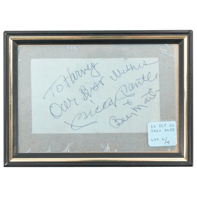 EX-CHRISTIE'S FRAMED MICKEY MANTLE SIGNED AUTOGRAPH