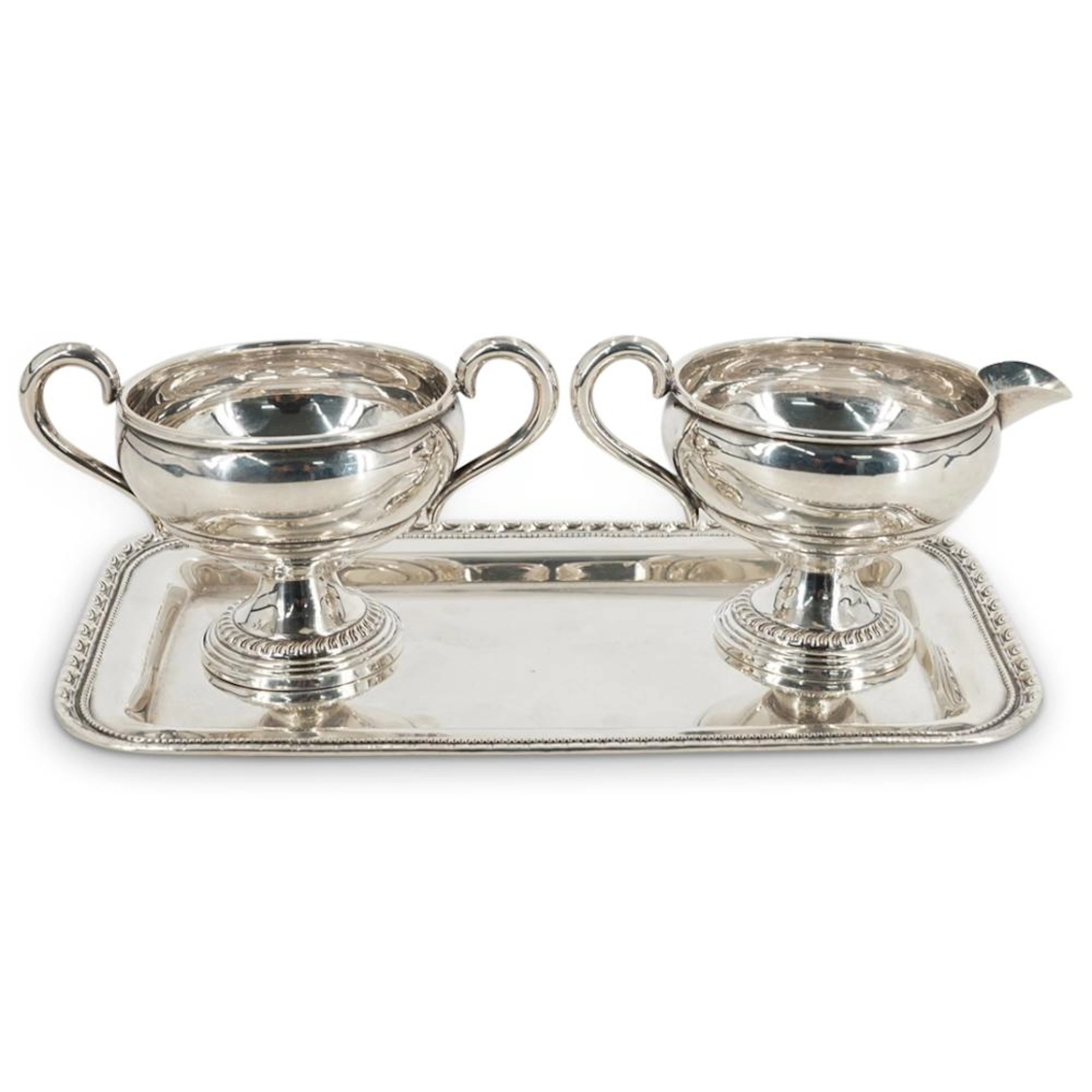 (3PC) AMERICAN STERLING SILVER SUGAR BOWL CREAMER & TRAY
