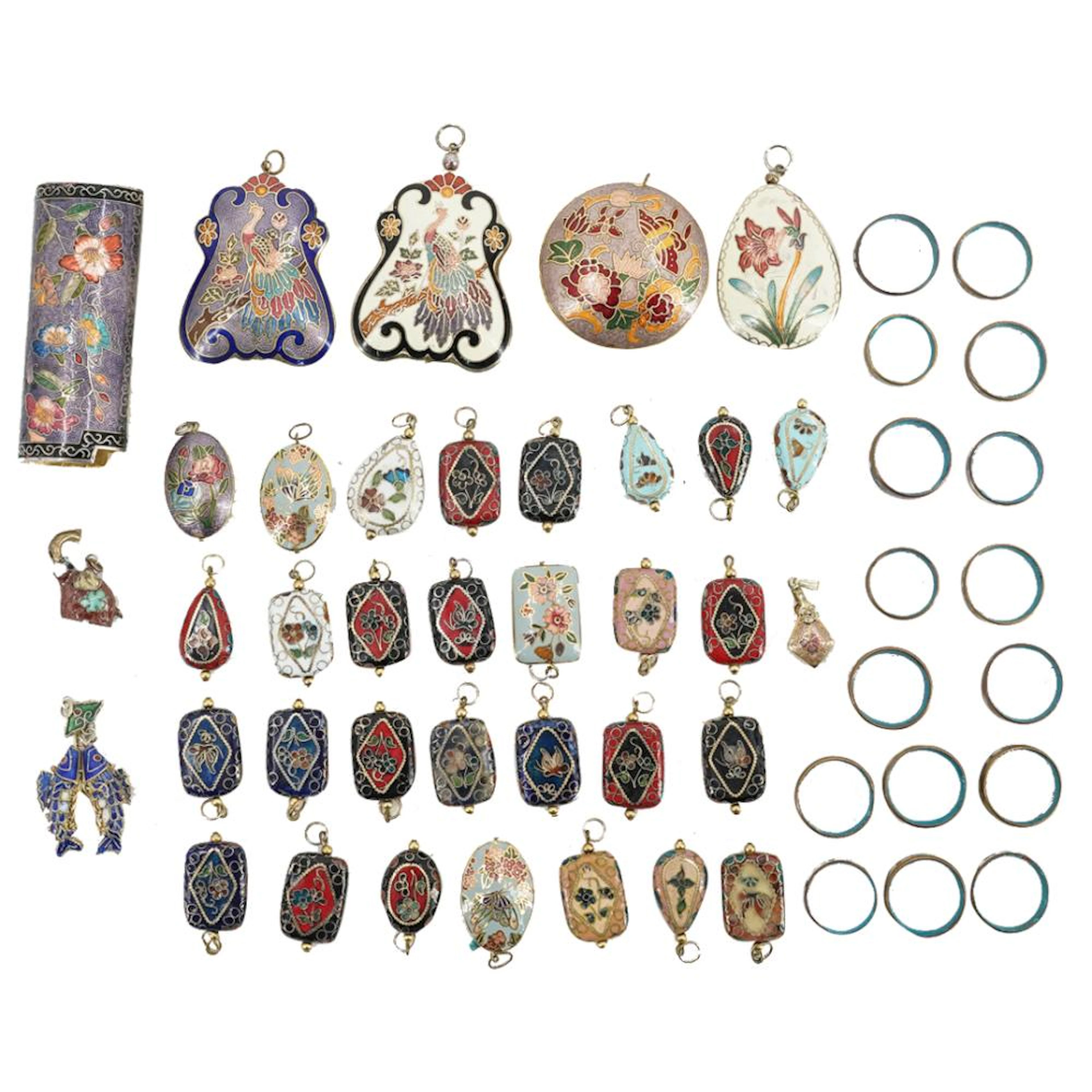 (53 PC) CHINESE CLOISONNE ENAMEL ASSORTED JEWELRY GROUPING SET