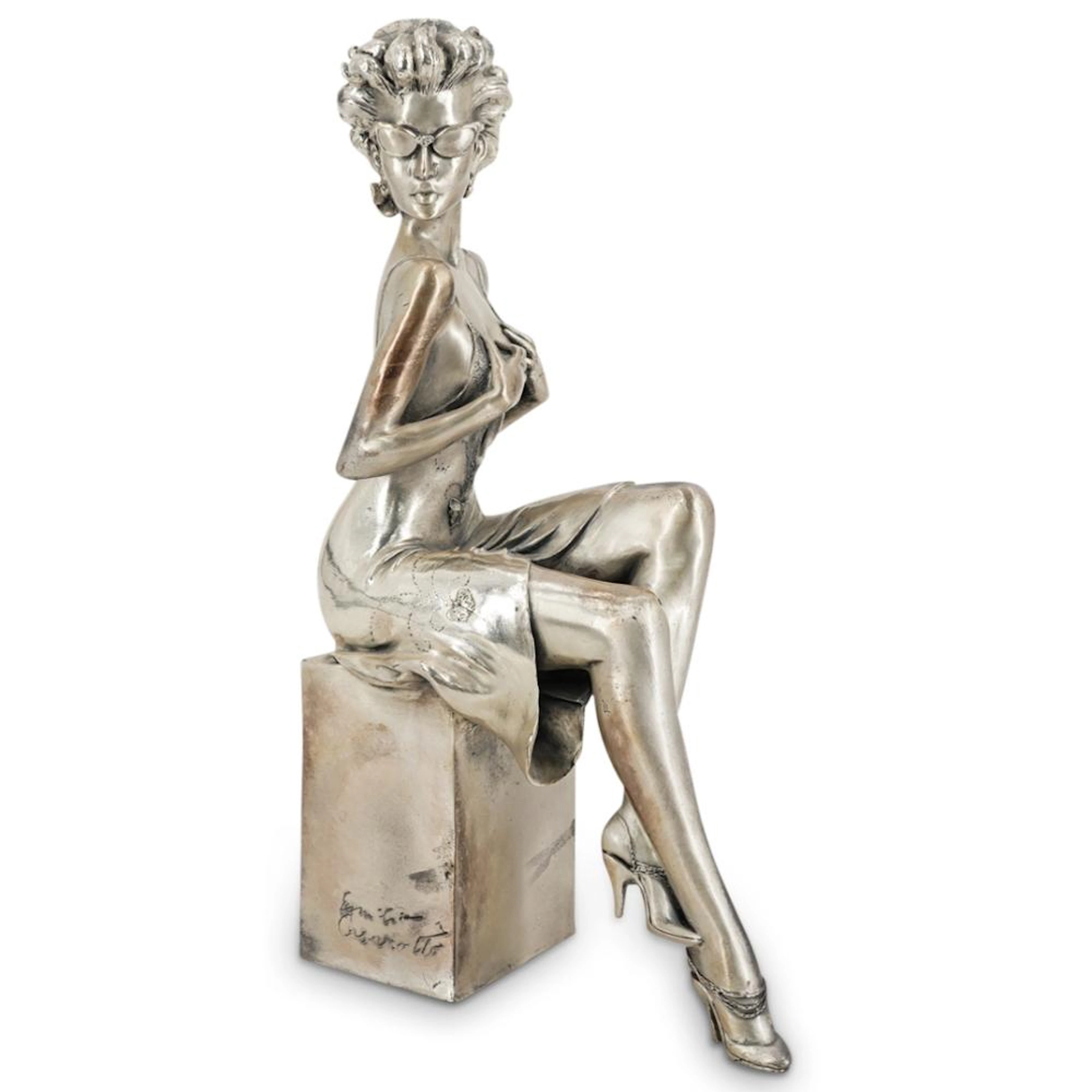 Signed Emilio Casarotto Silverplate Figurine Sculpture