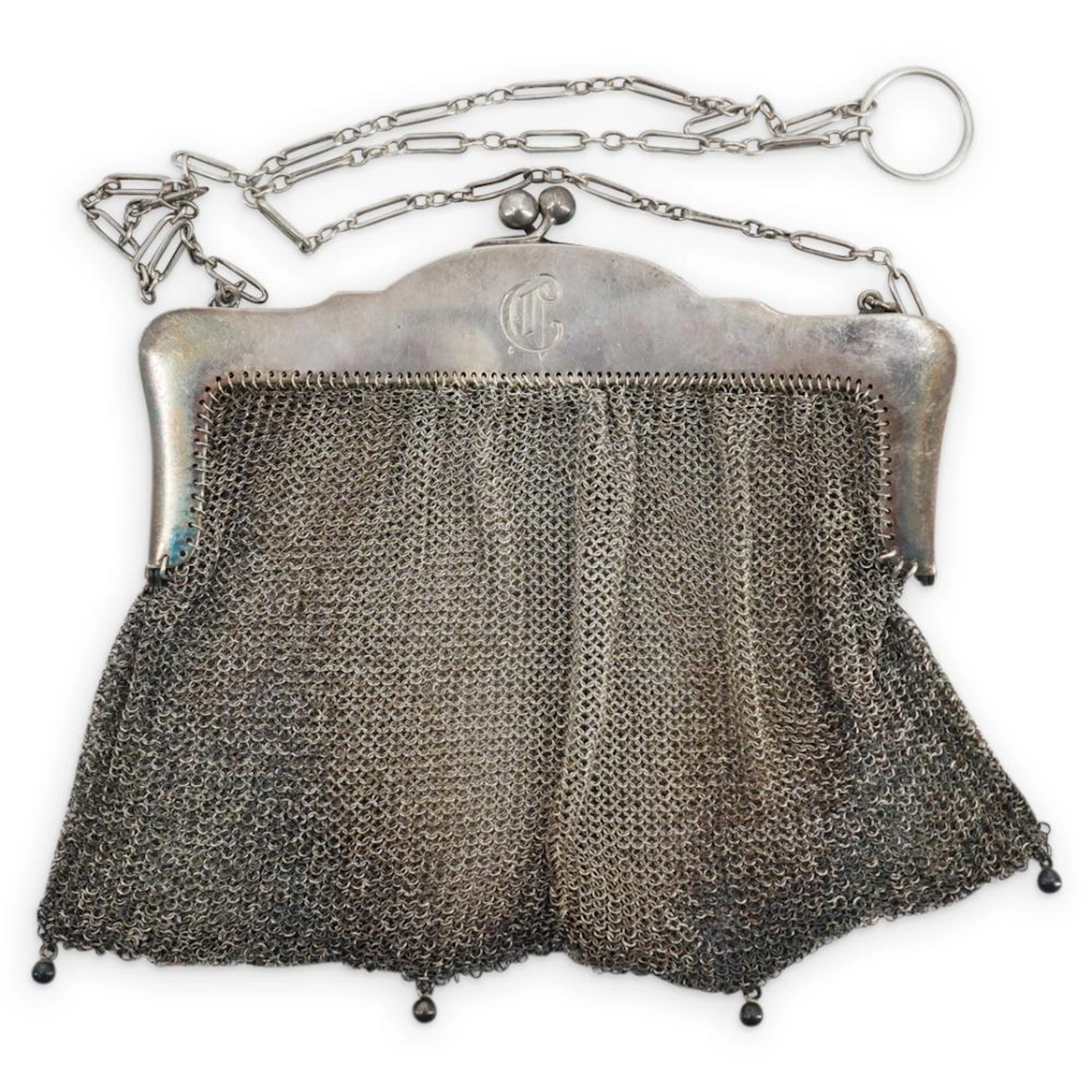 Antique Sterling Silver Chatelaine Mesh Purse