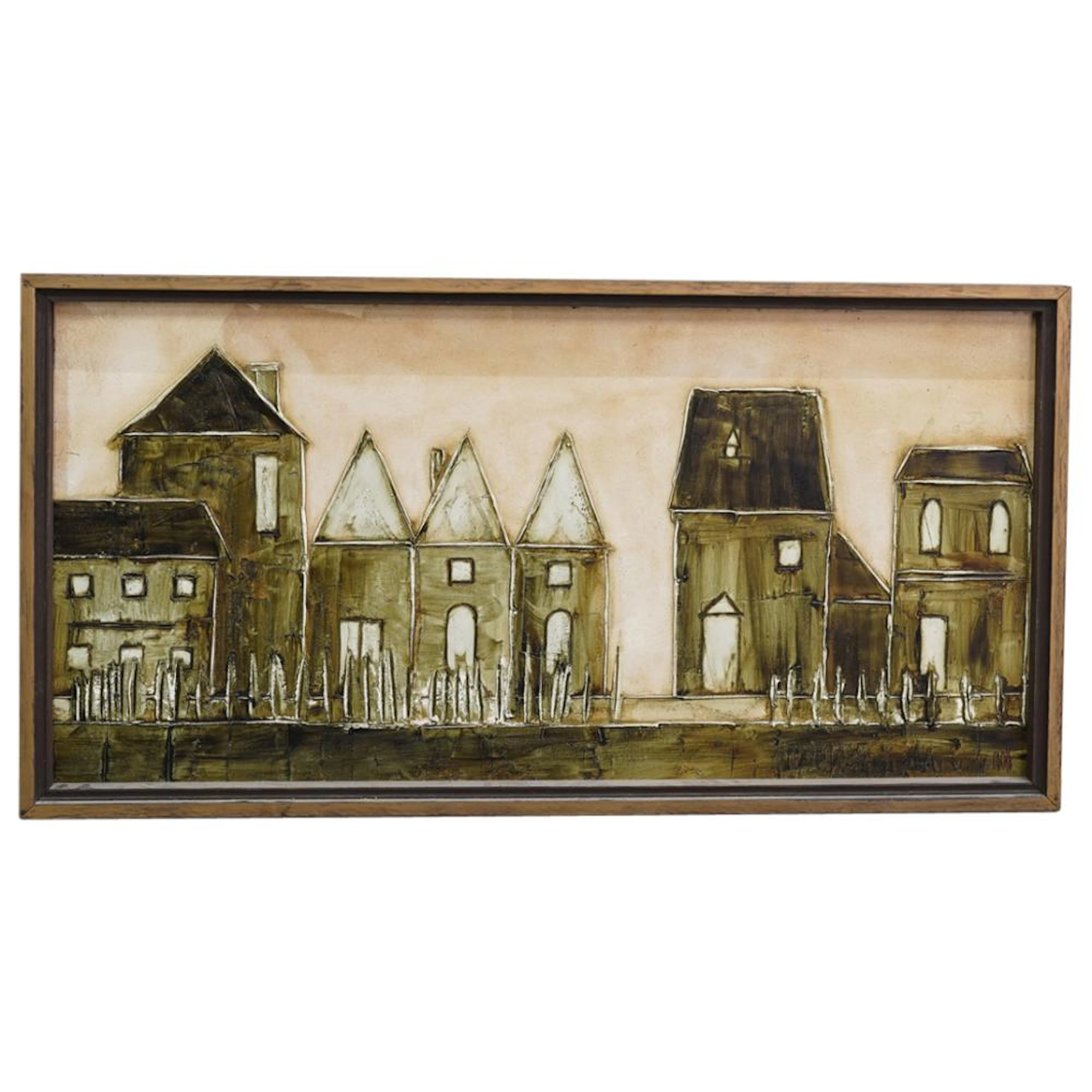 Vintage Coche Impasto Cityscape Oil Painting on Board