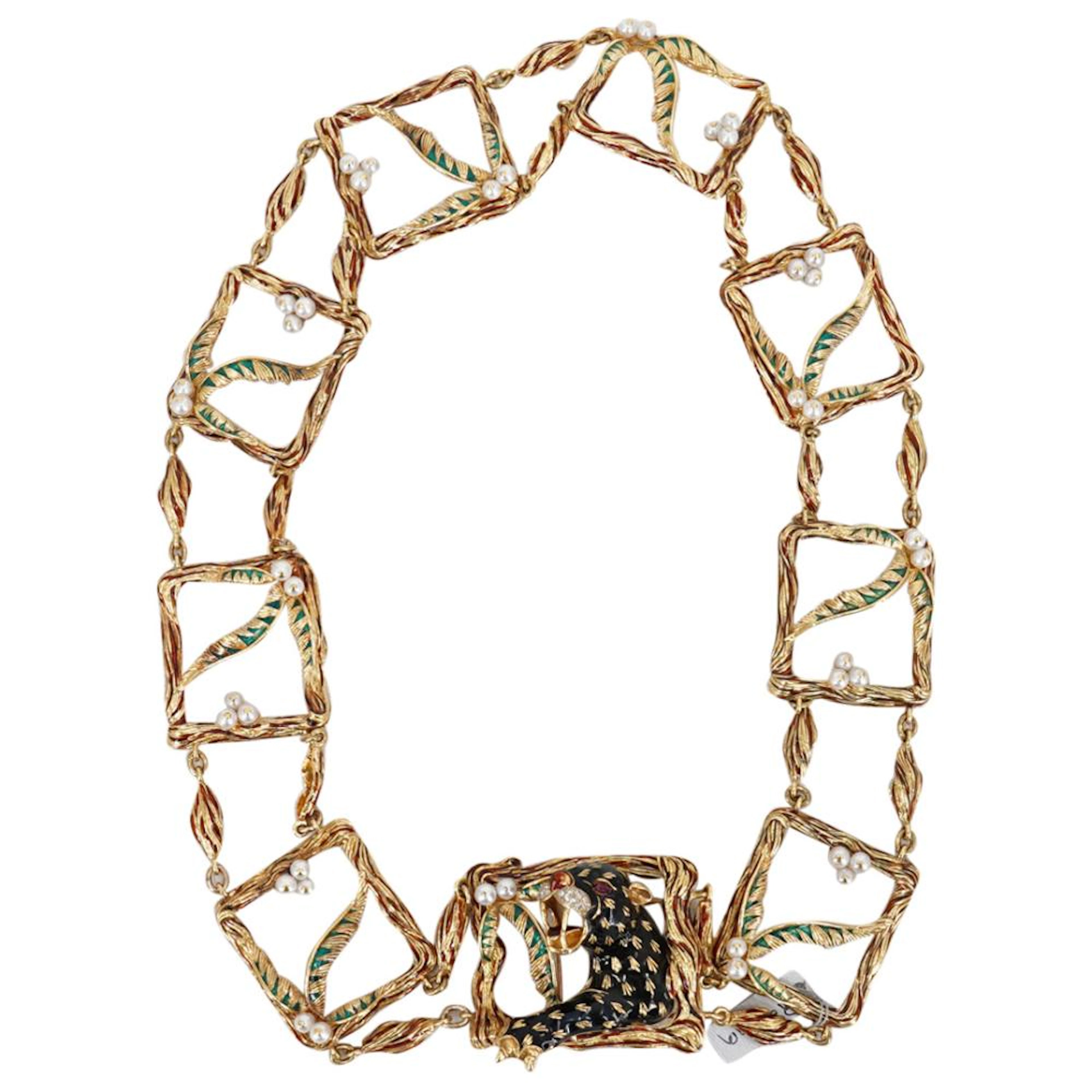 Vintage Frascarolo 18k Gold and Diamond Enamel Belt