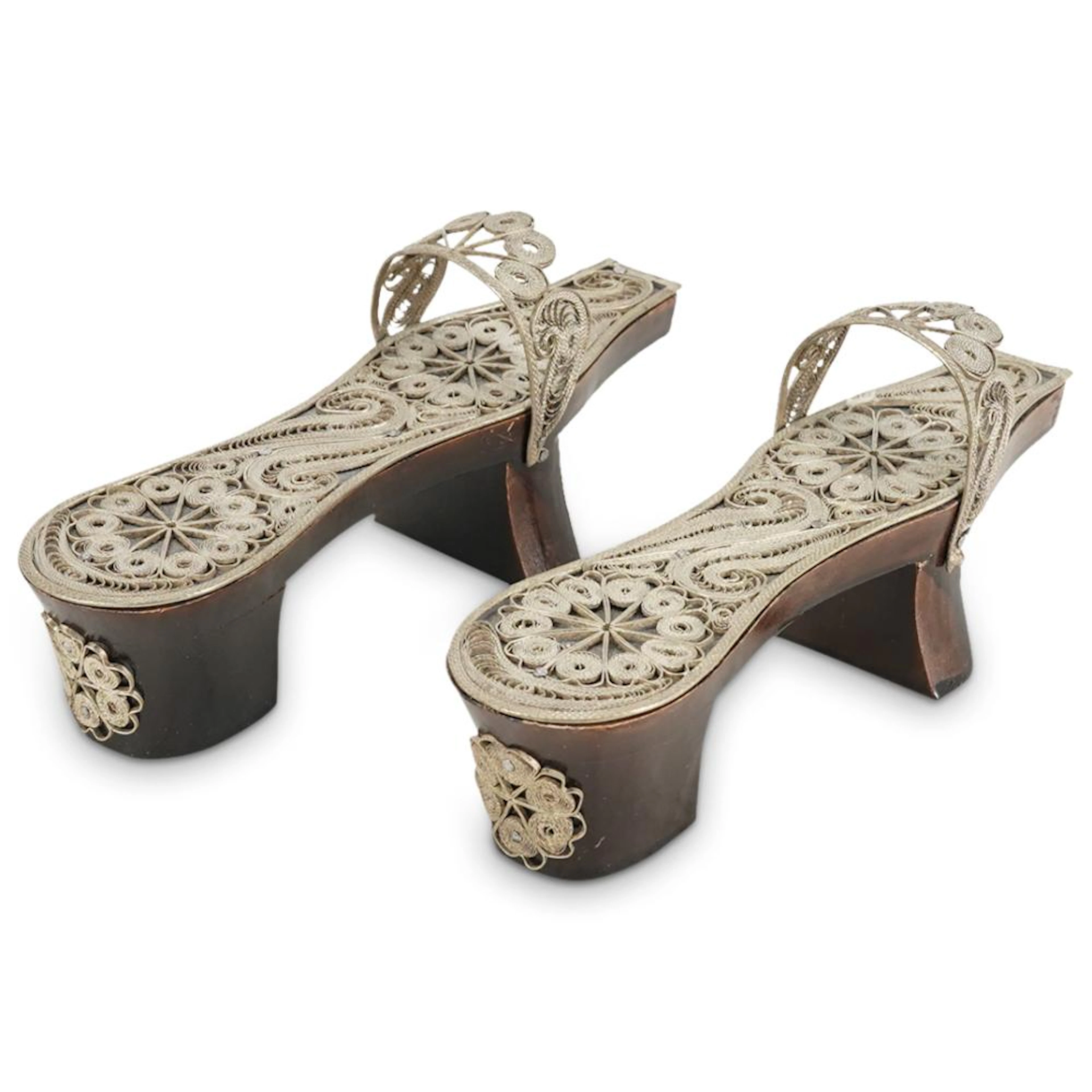Ottoman Nalin Silver Filigree Wooden Shoes