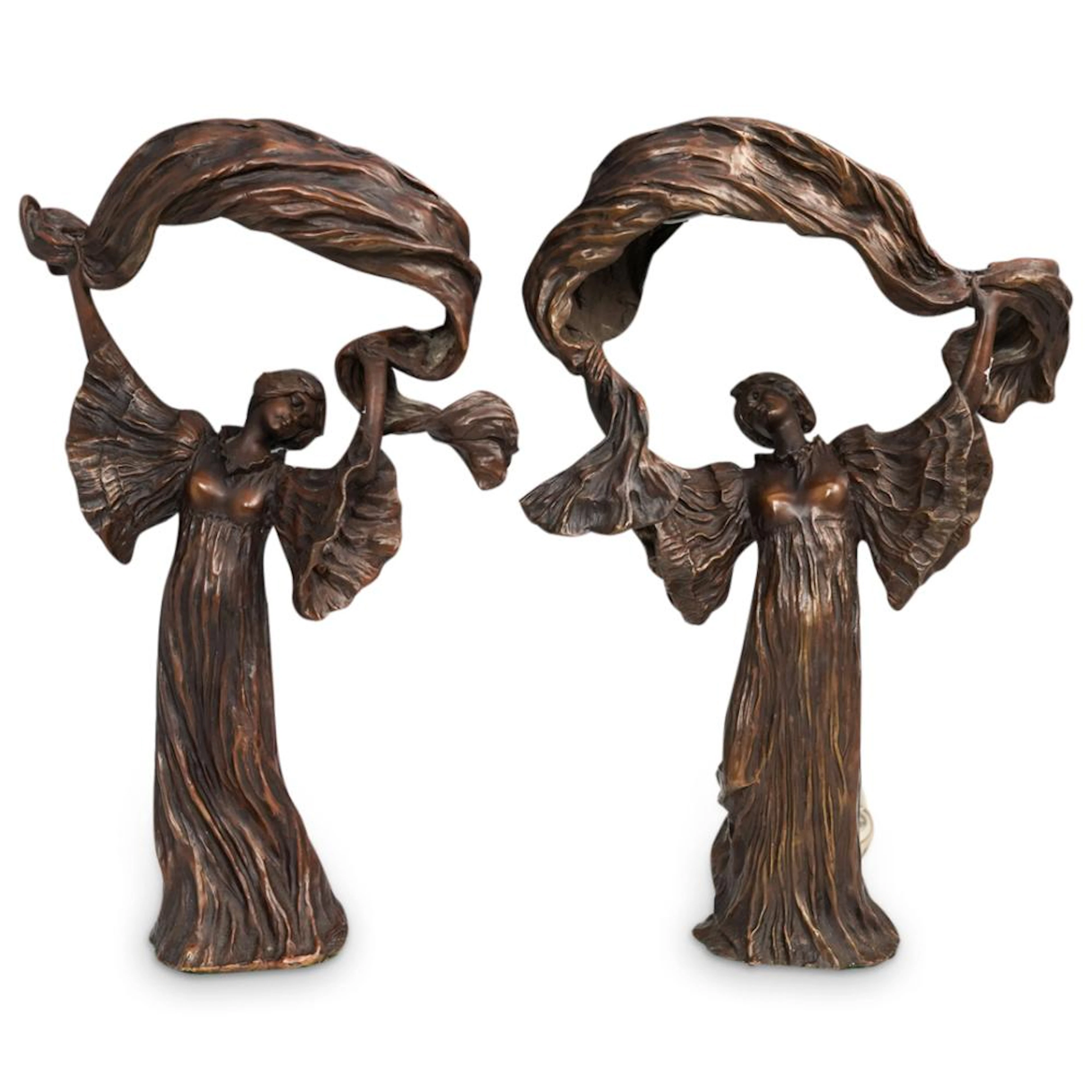 Pair After A. Leonard (French, 1841) "Scarf Dancer" Bronze Lamps