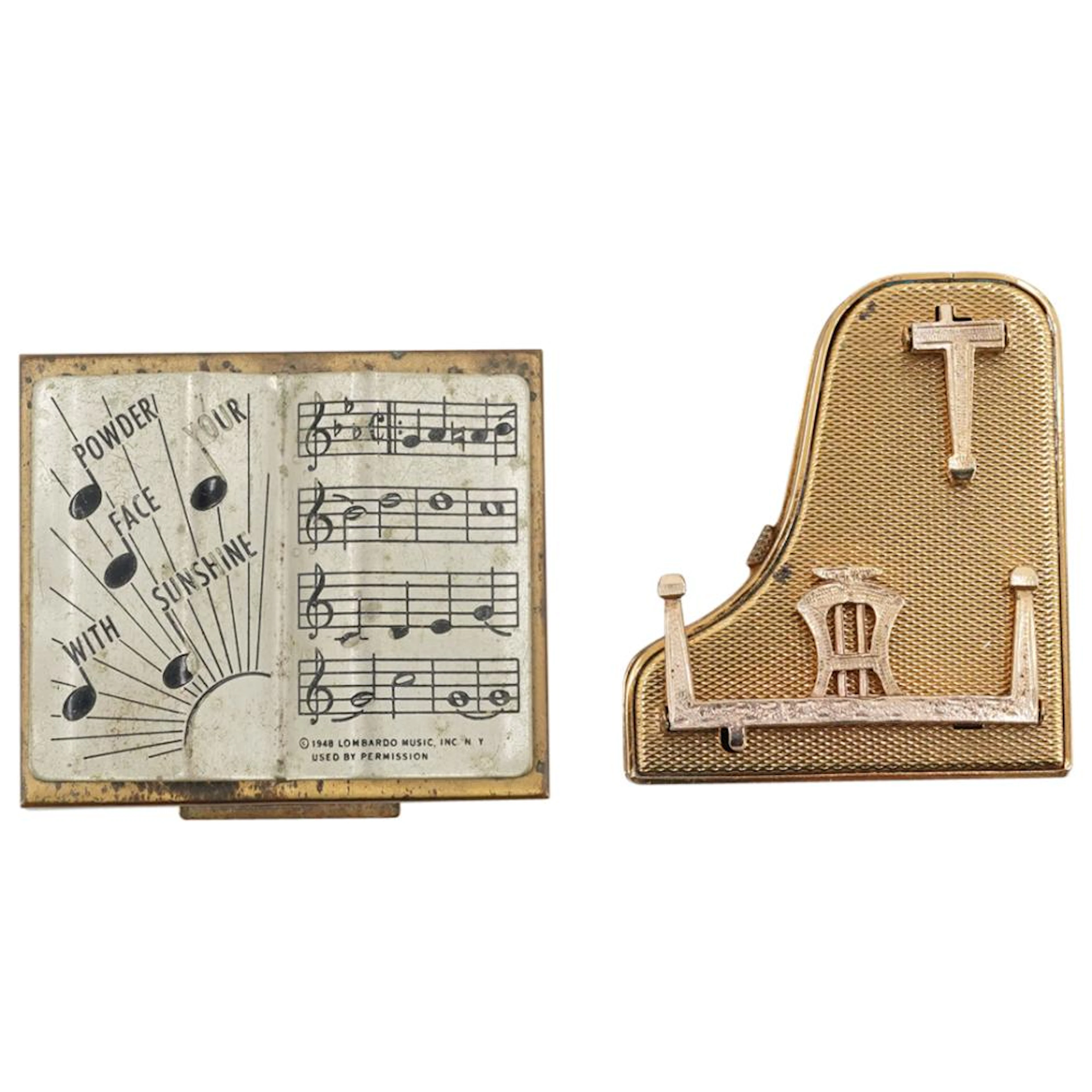 (2 Pc) Mid Century Music Themed Compact Powder Cases