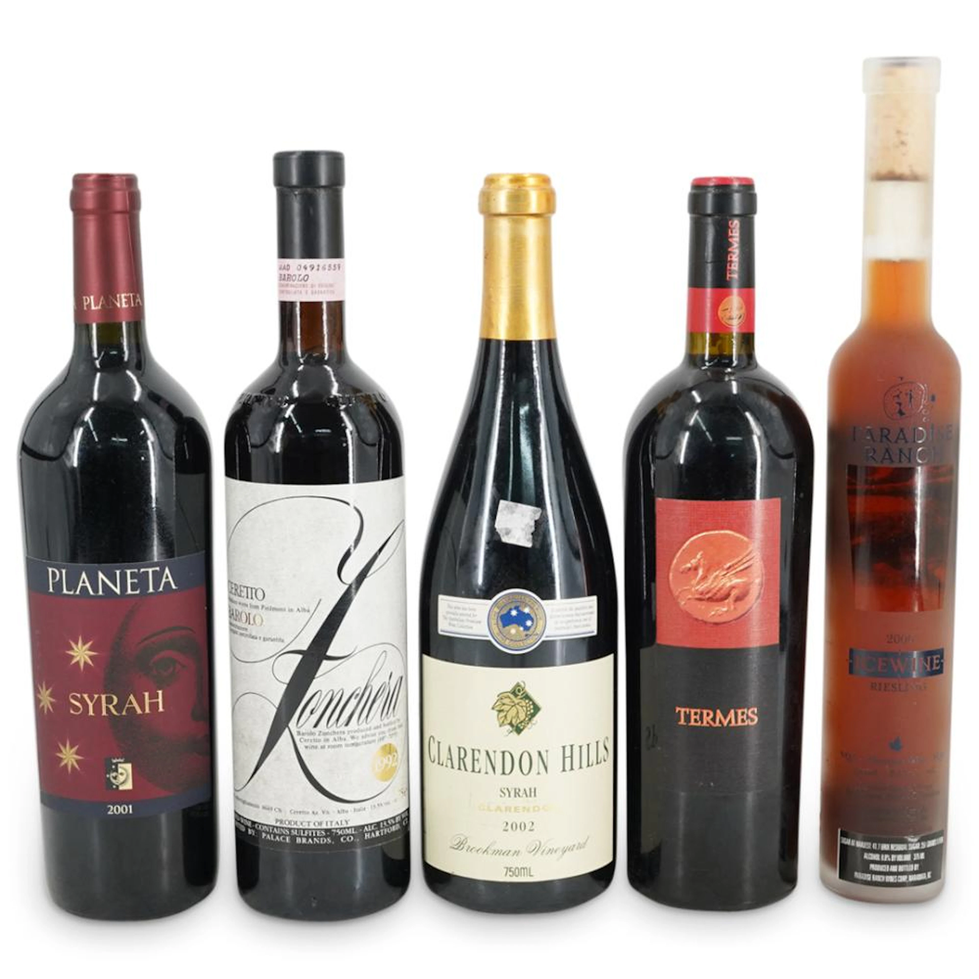 (5 Pc) Assorted Wine Bottles: Italian, Spanish, Australian, Canadia
