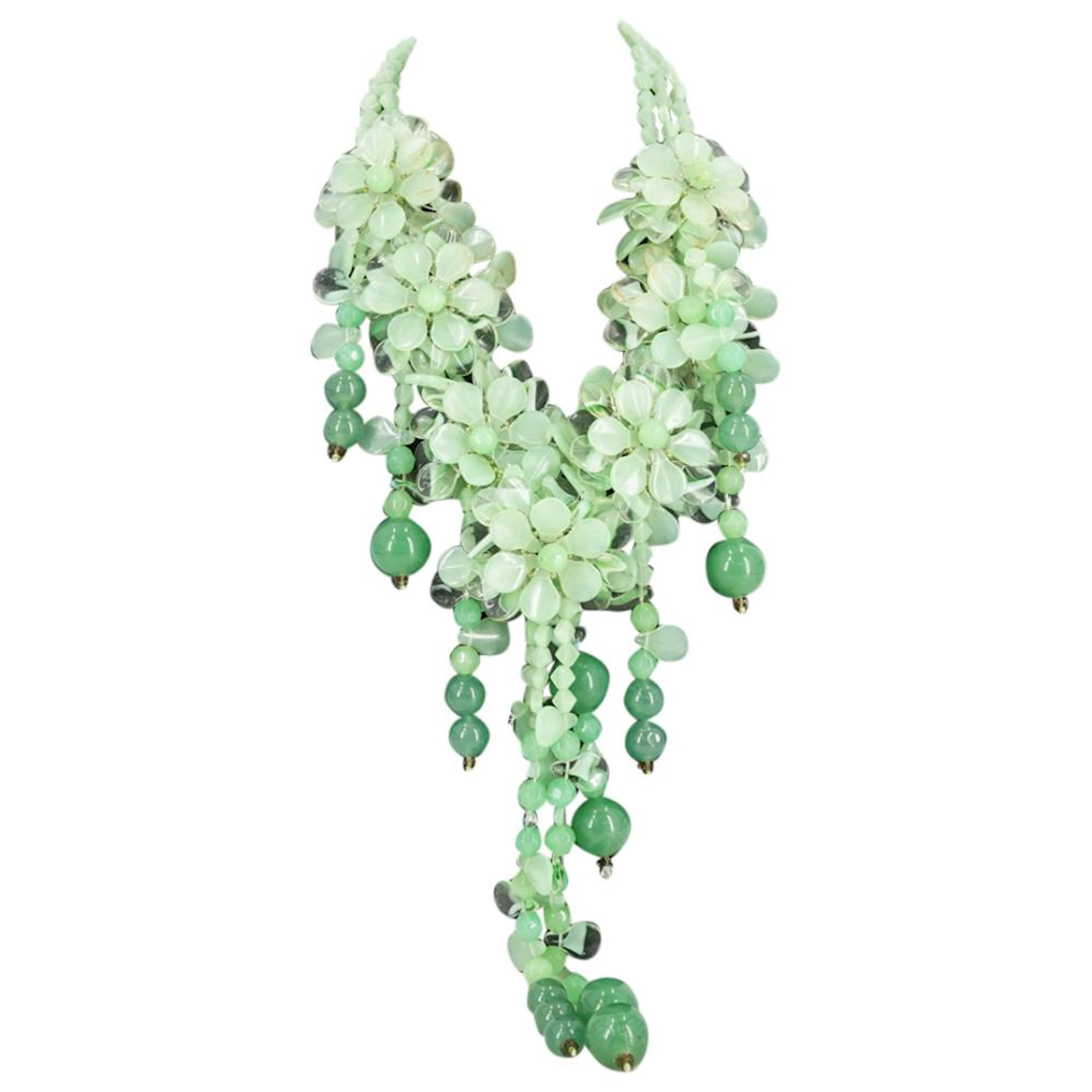 atural Prehnite Beaded Semi Precious Gemstone Floral Necklace