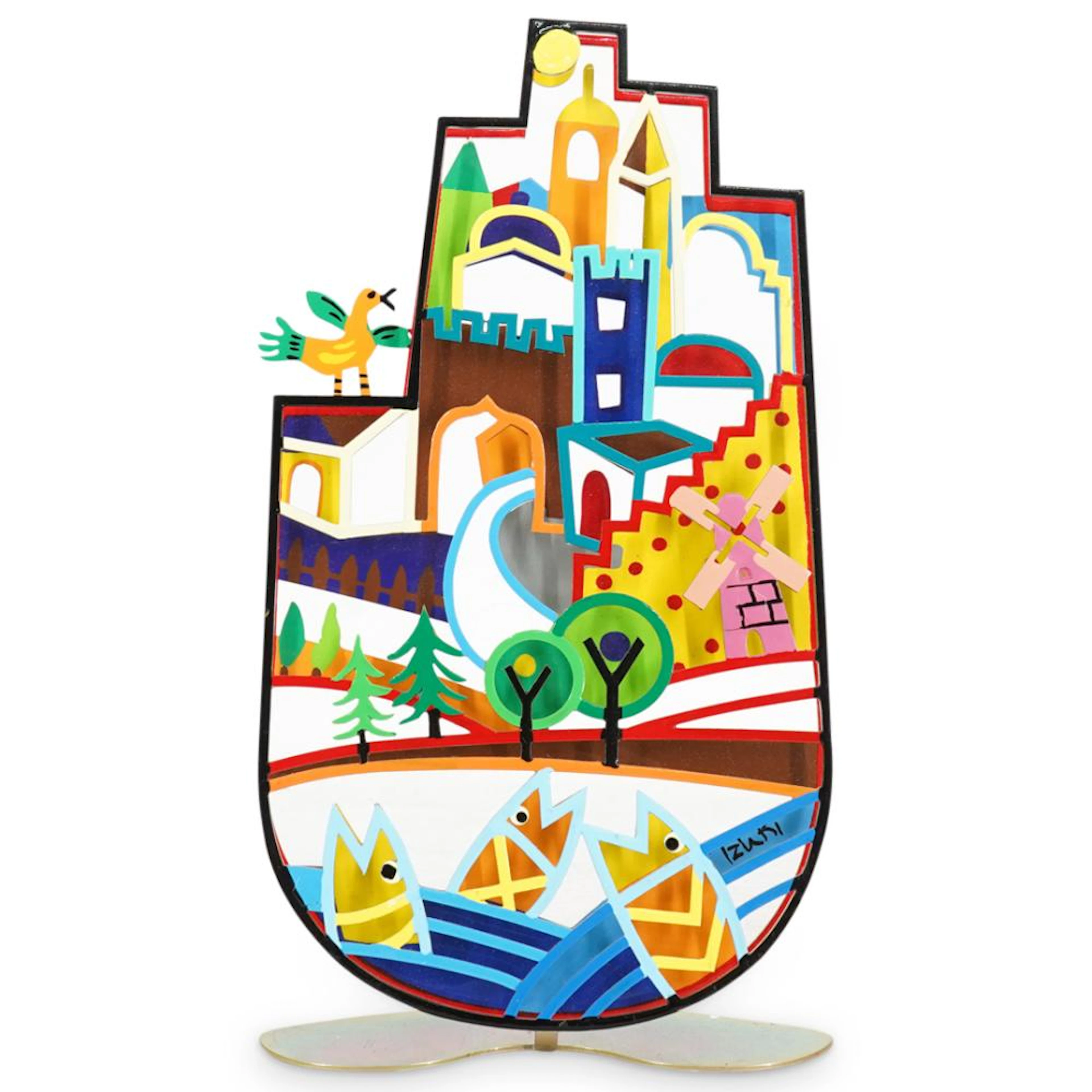 Judaica Tzuki Art Hand Painted Hamsa Hand Jerusalem Wall