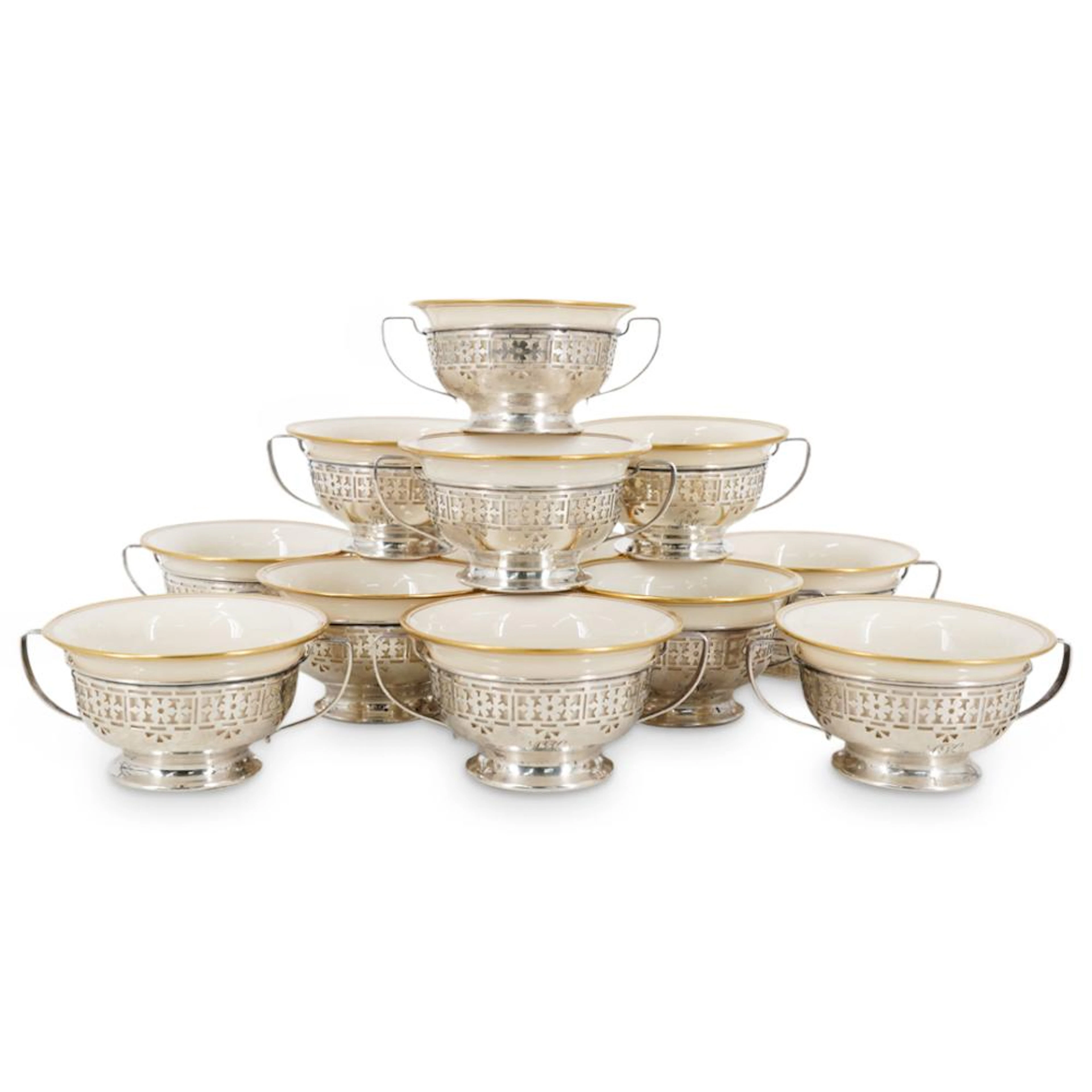 (25Pc) Alvin Sterling & Lenox Porcelain Bowl Set