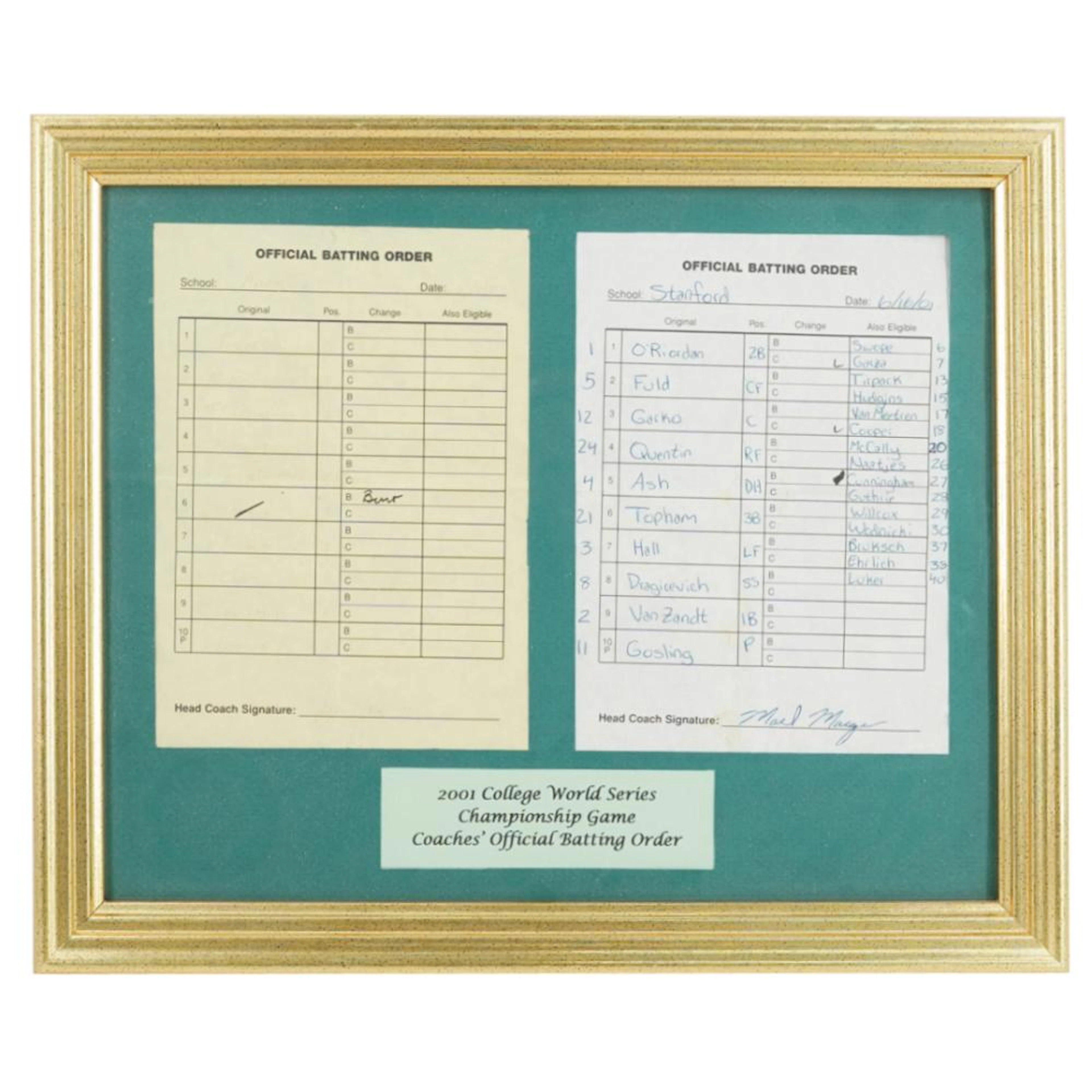 2001 Stanford Batting Order World Series Framed Memorabilia