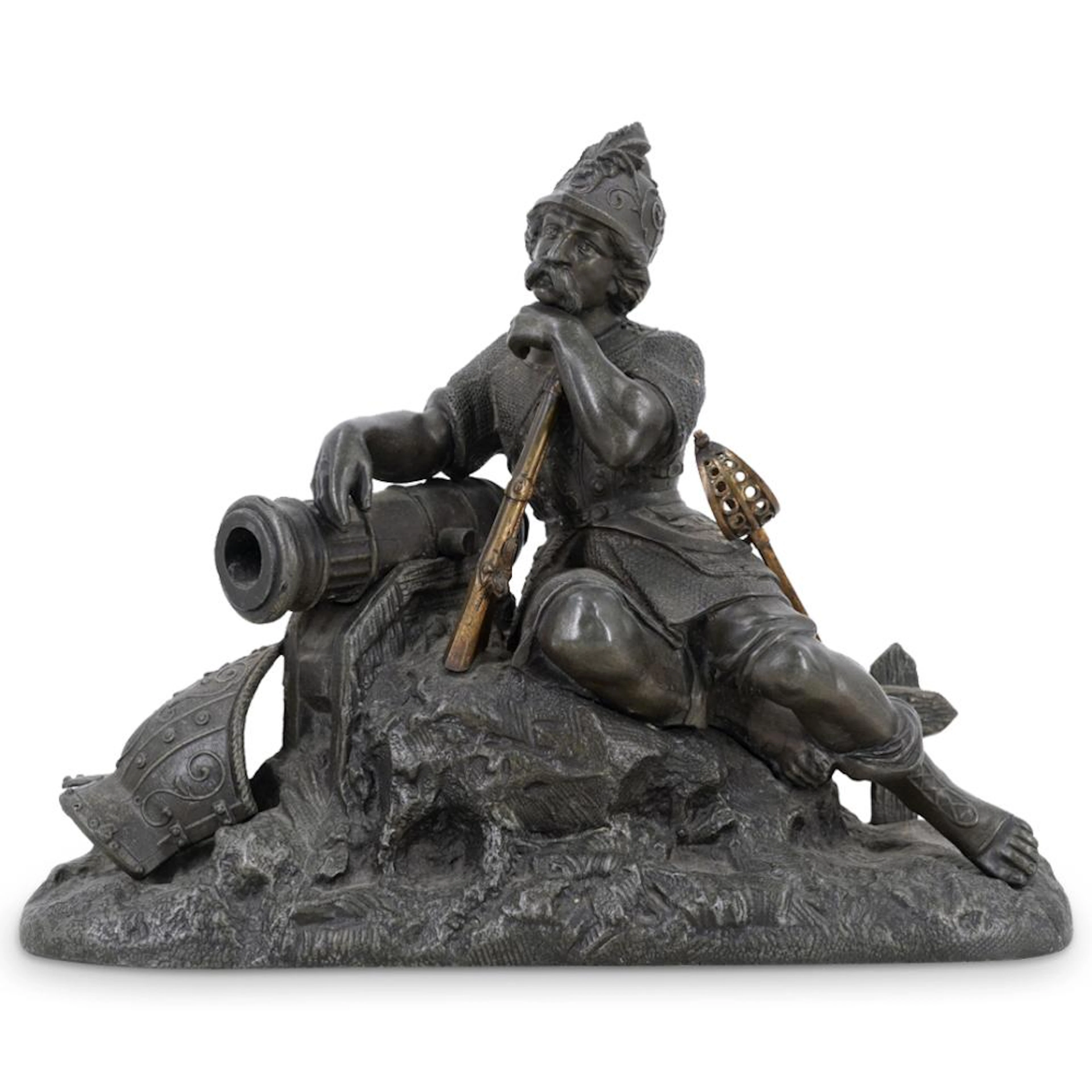Antique Pewter Soldier Sculpture