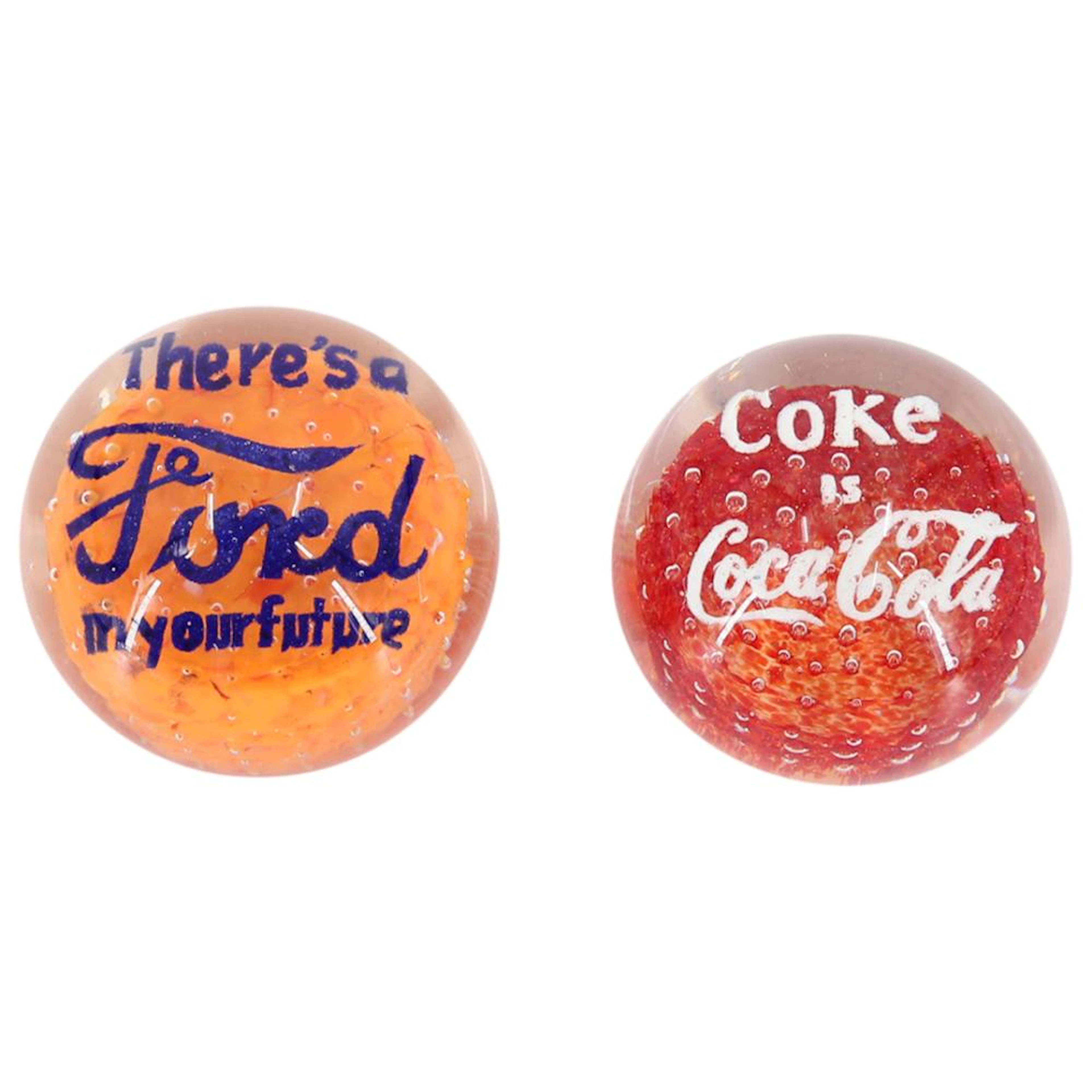 (2 Pc) Vintage Advertising Art Glass Paperweights