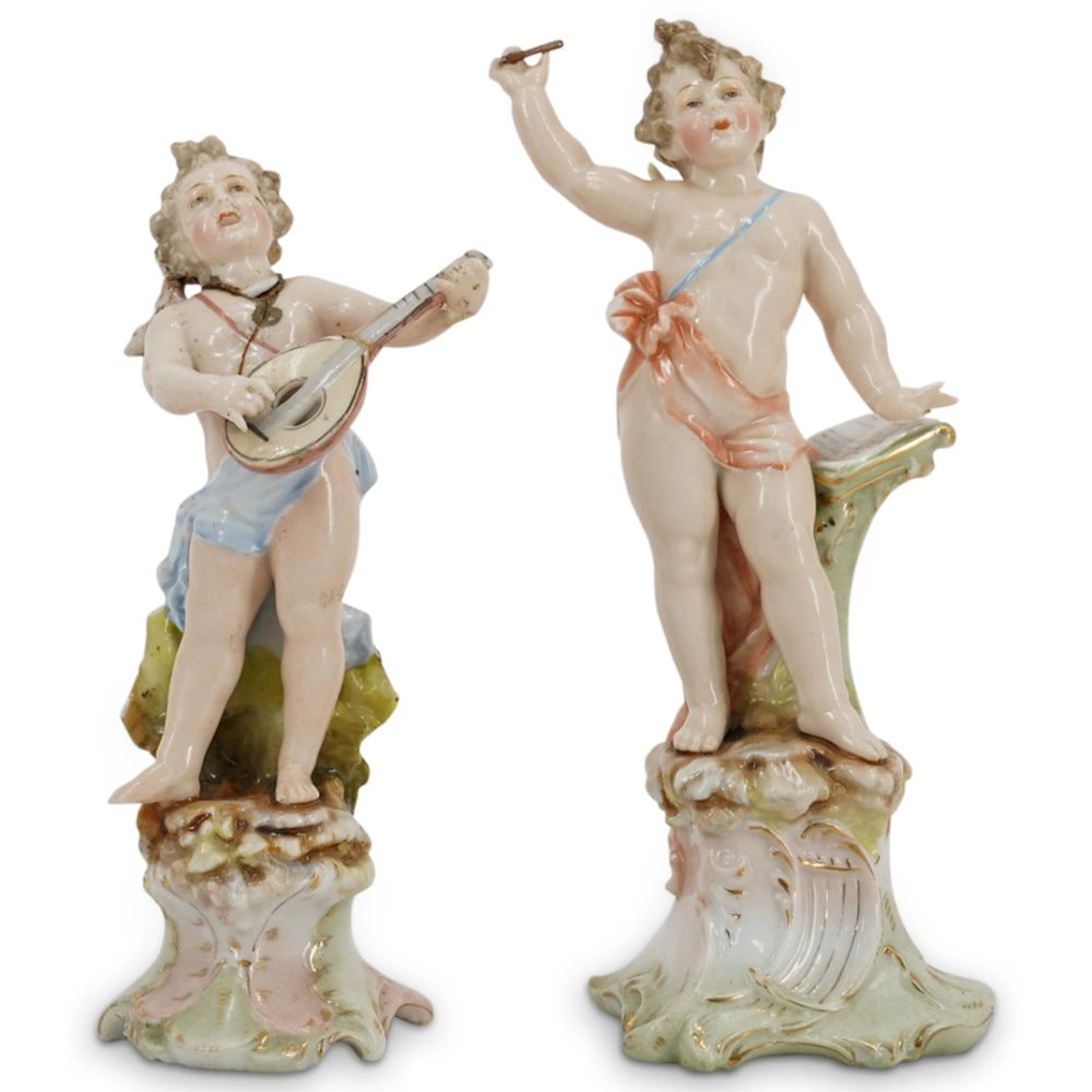 (2 Pc) Antique German Putti Cherub Porcelain Figurines