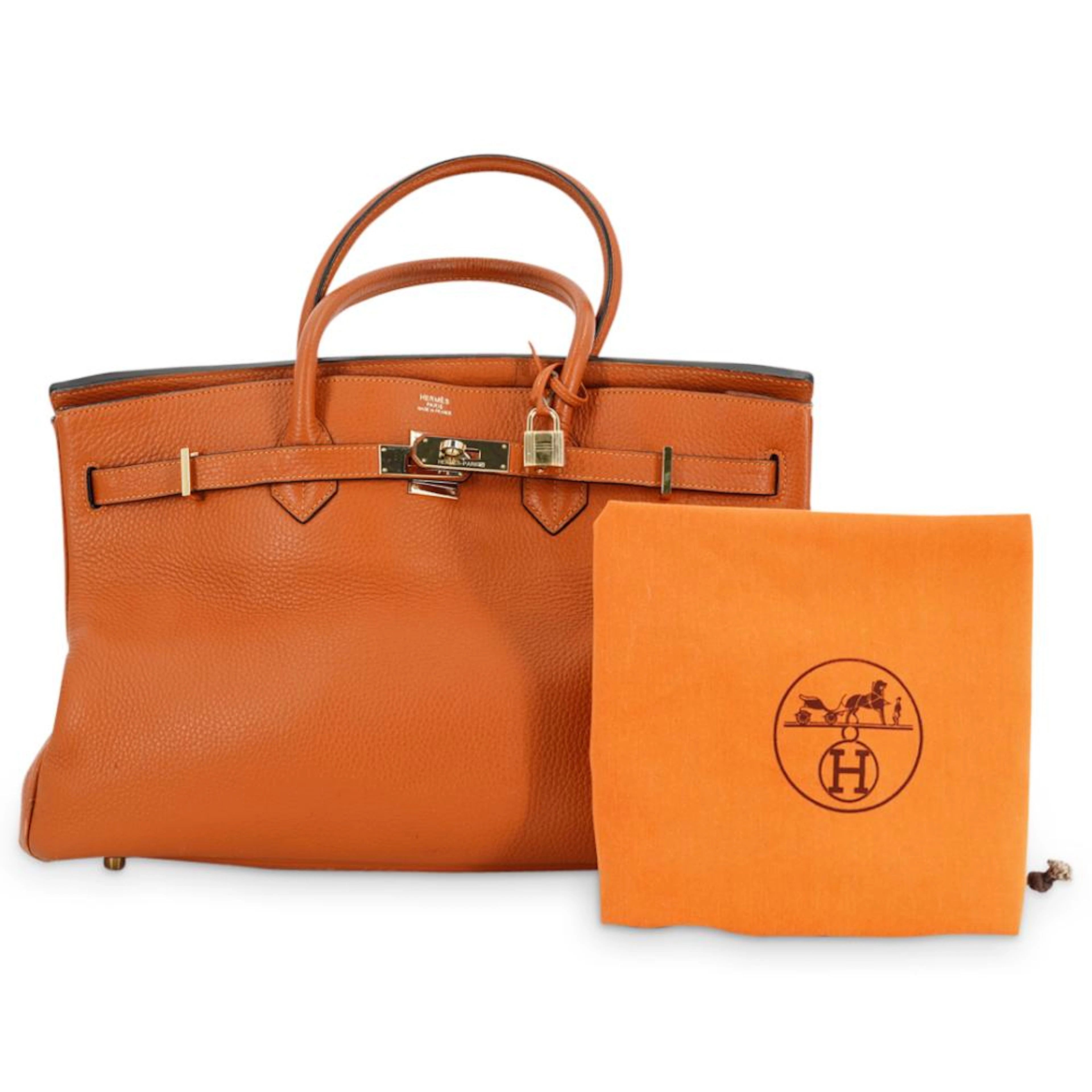 Hermes Birkin Orange Leather Handbag - 15"