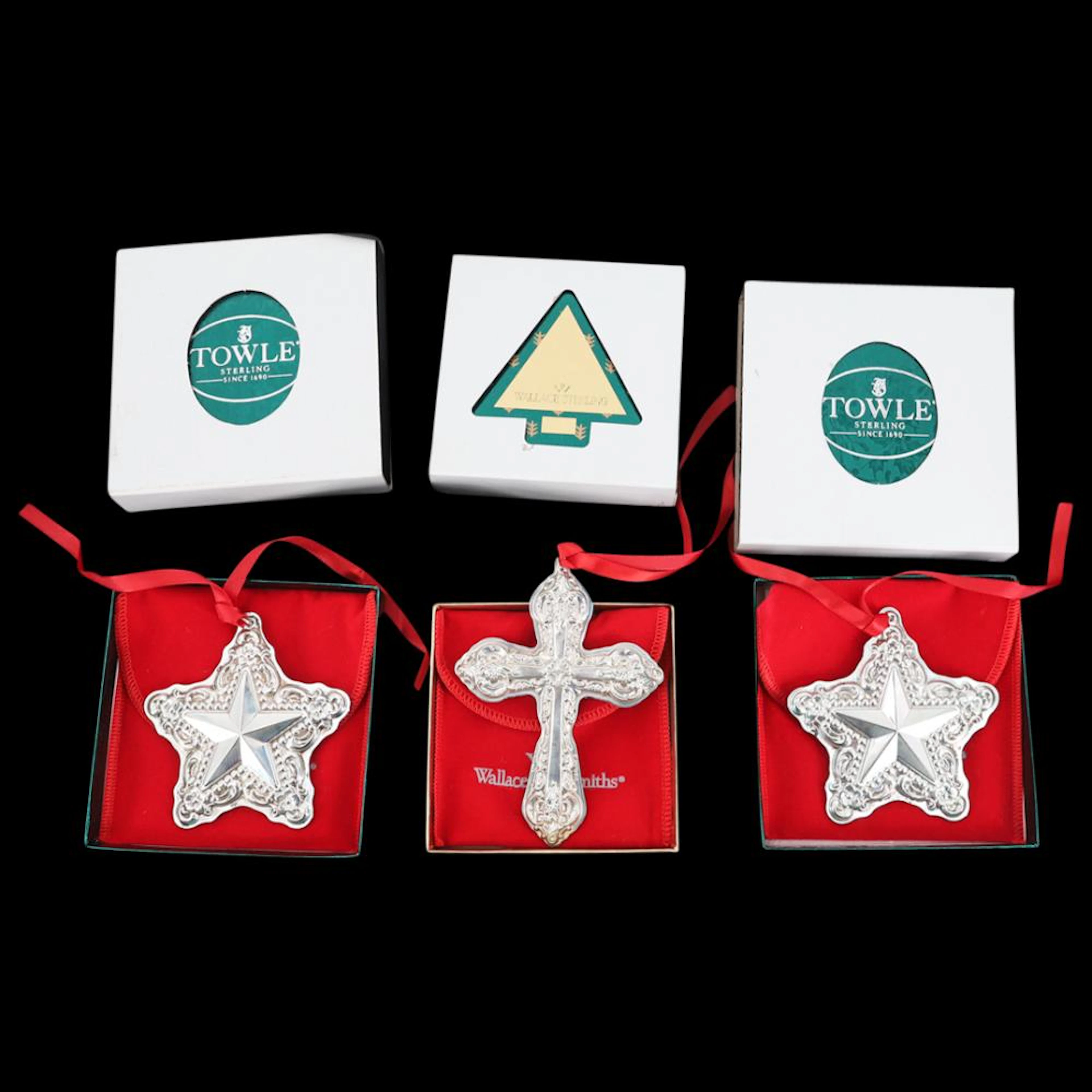 (3) Towle & Wallace Sterling Silver Christmas Ornaments