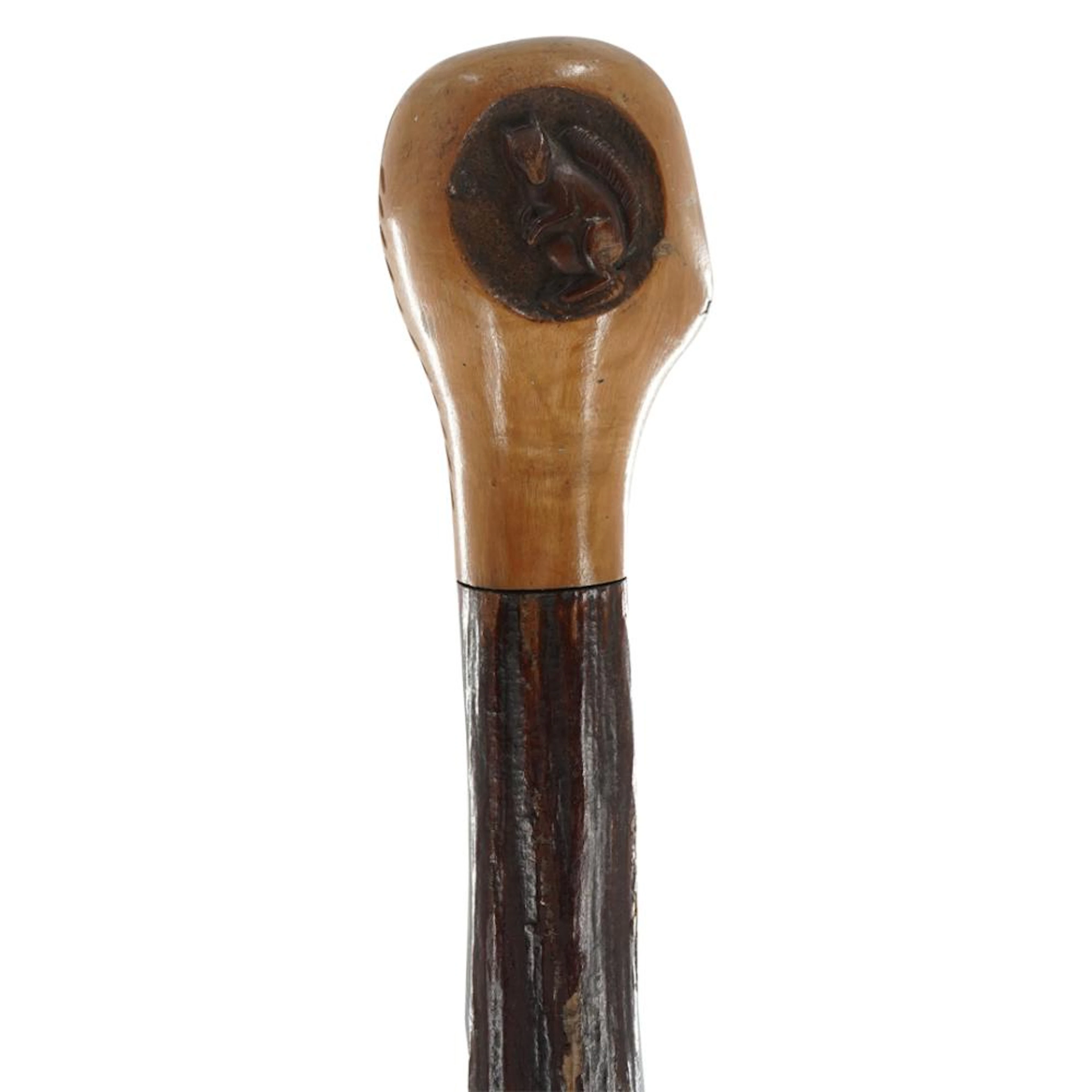 Antique Folk Art Sculptural Carved Wood Cane