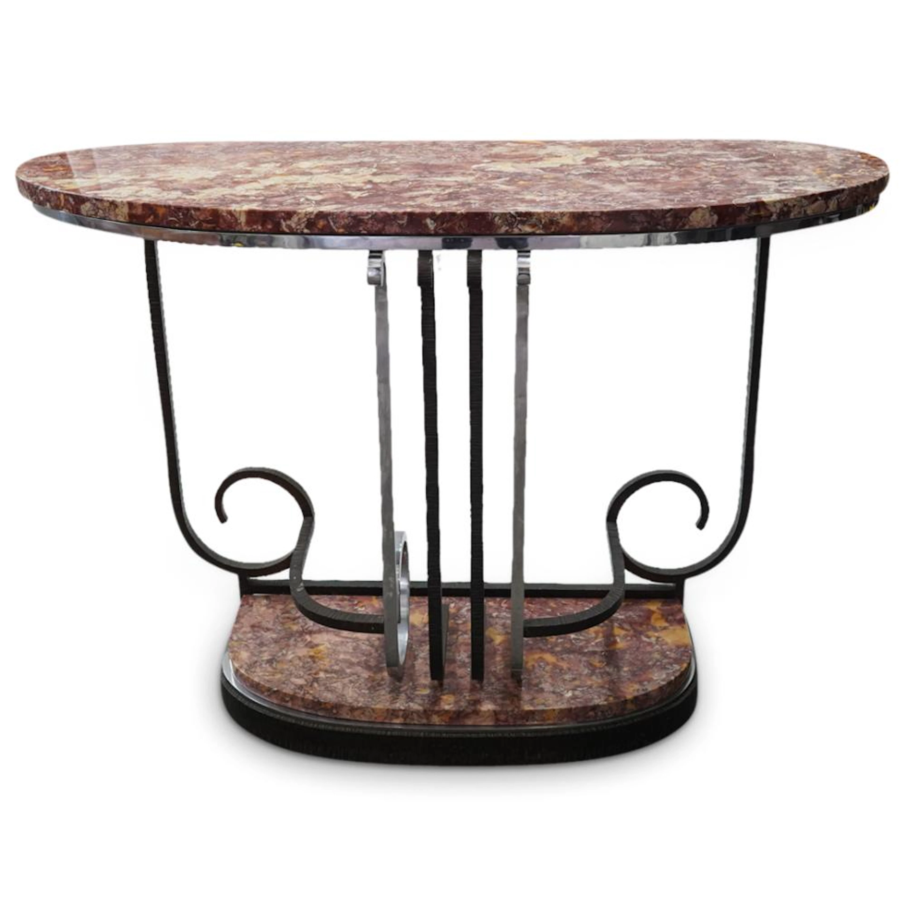 Raymond Subes Attrib. Art Deco Marble & Iron Console Table