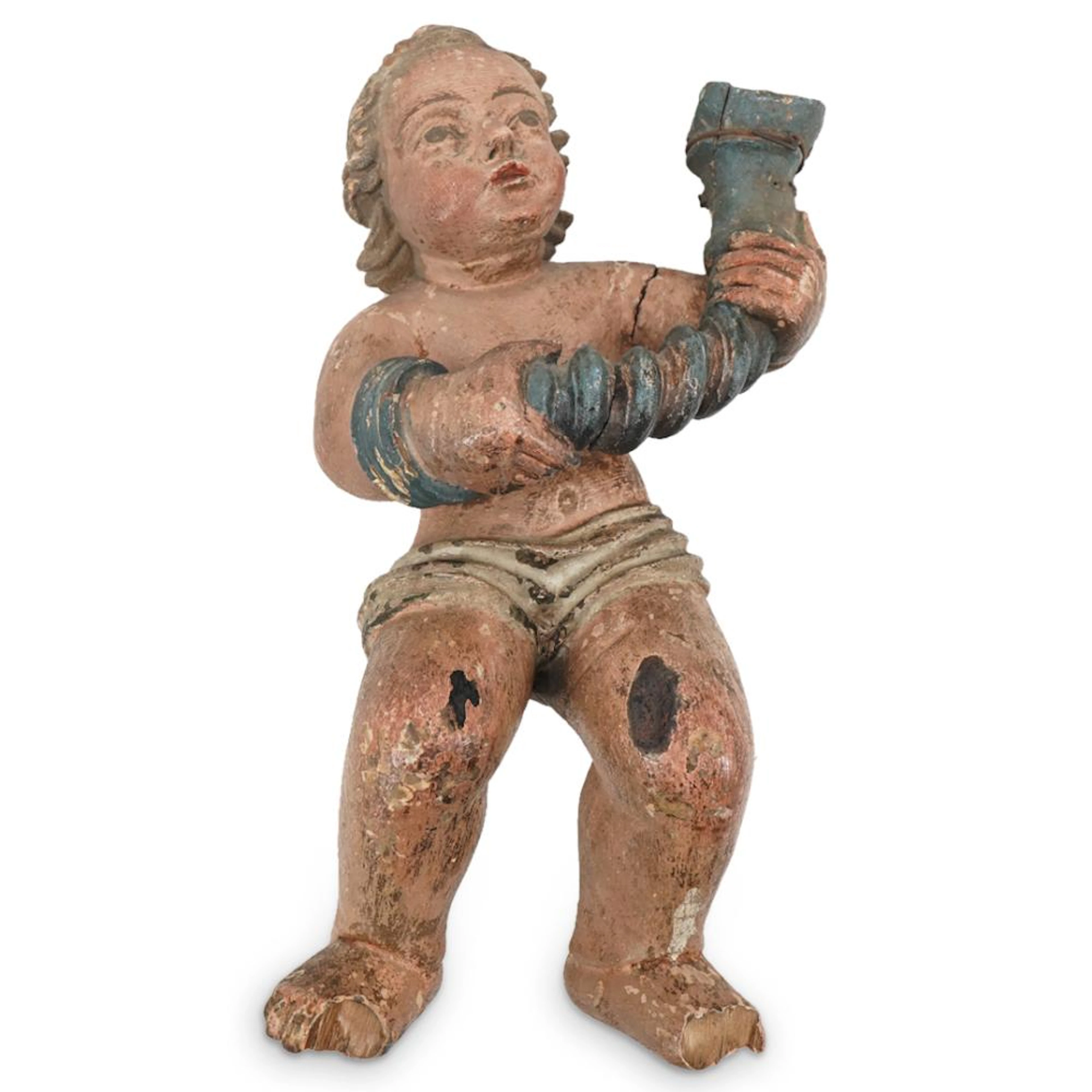 Antique Italian Carved Wooden Putto Form Wall Bracket