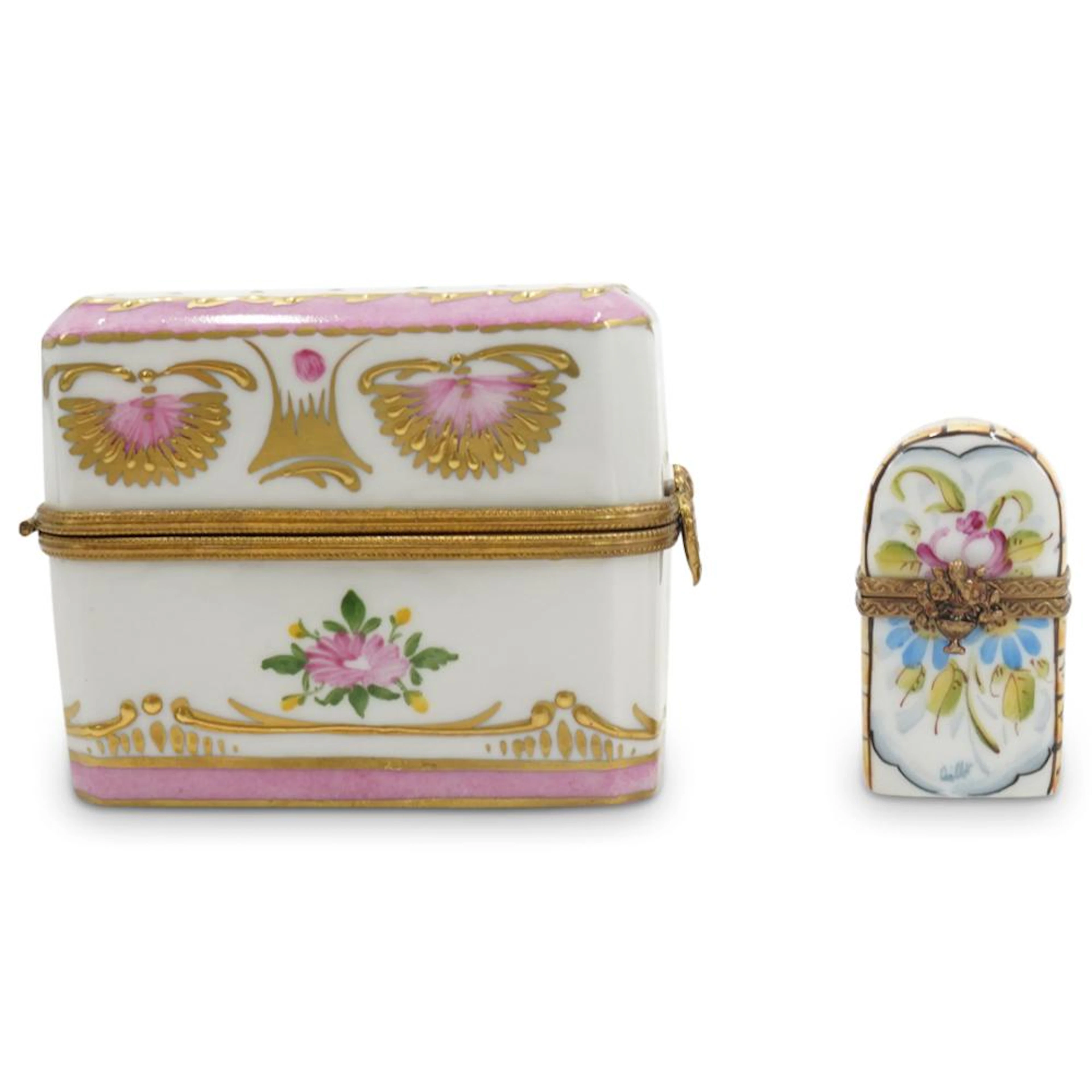 (2 Pc) Limoges Porcelain Perfume Bottle Cases W/ Bottles