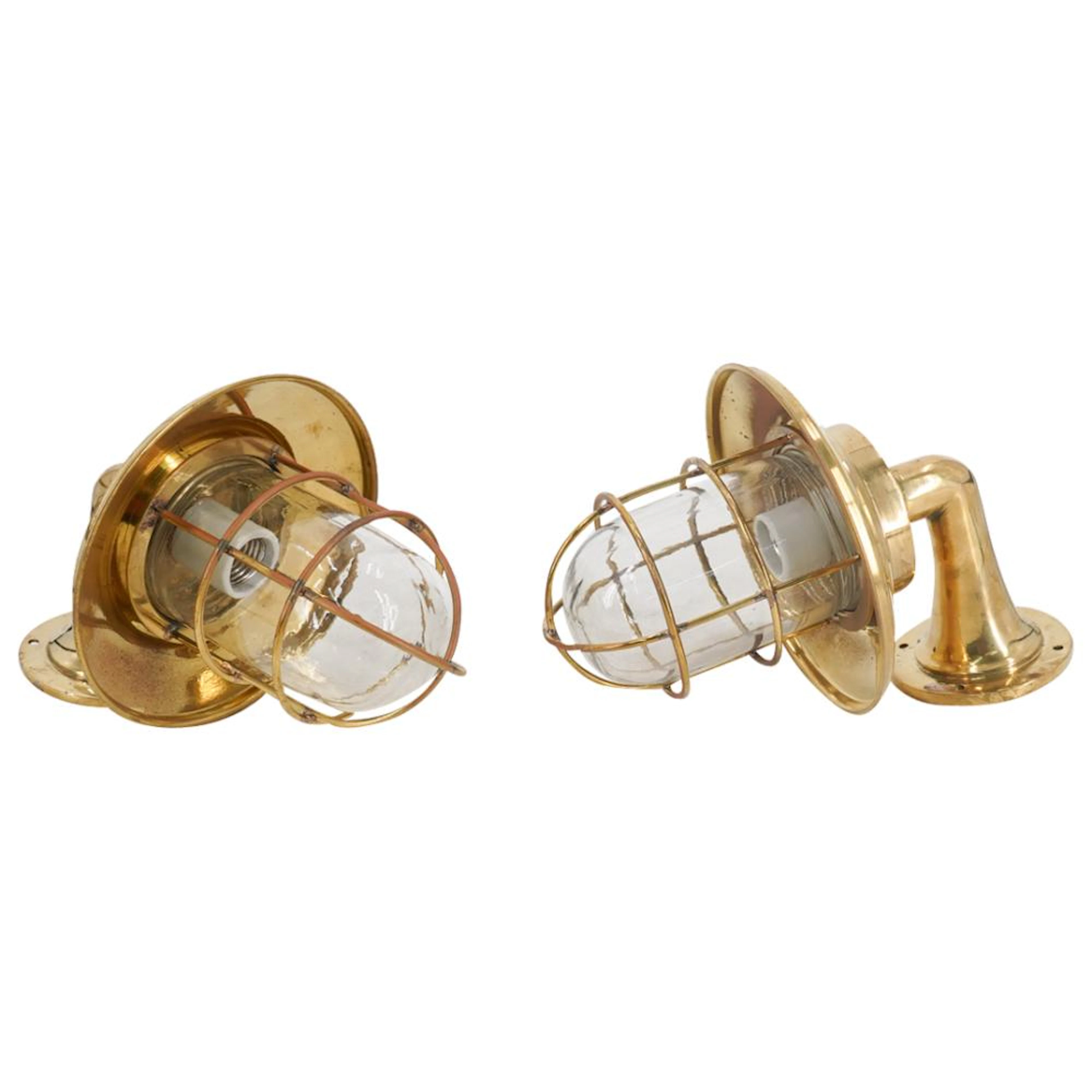 Pair Of Gilt Bronze Nautical Sconces