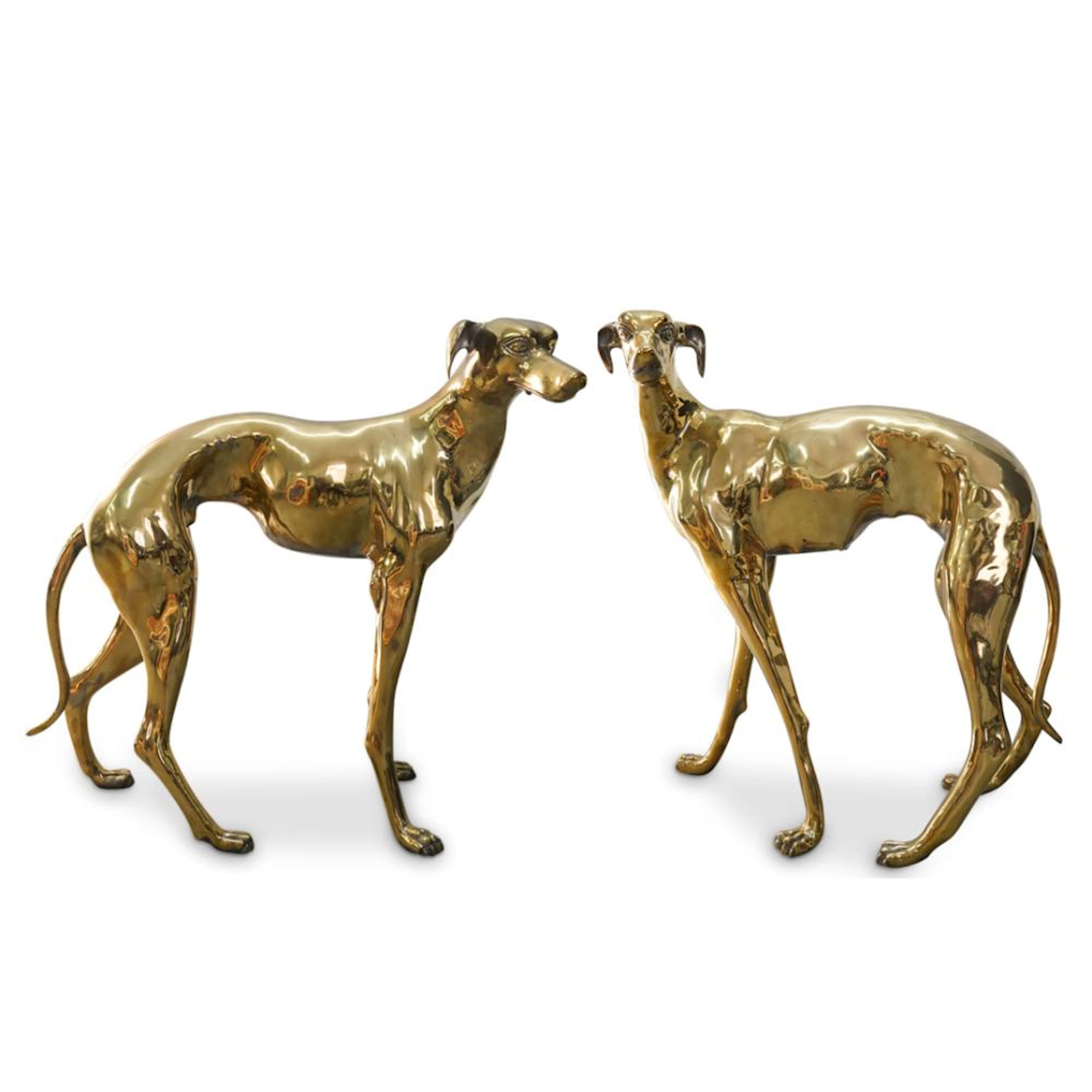 Pair of Vintage Brass Greyhound Sculptures