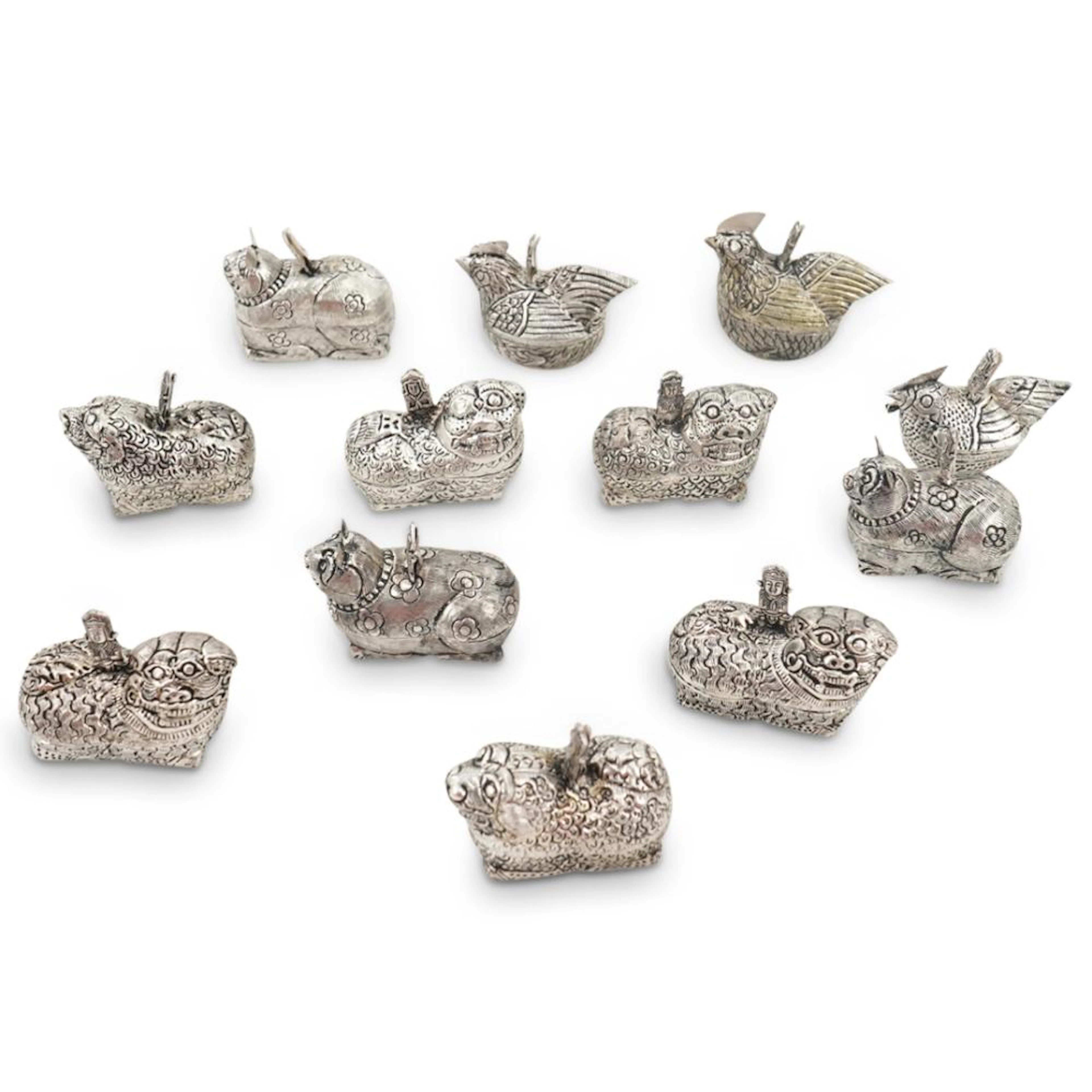 (12Pc) Khmer Silver Animal Place Card Holders