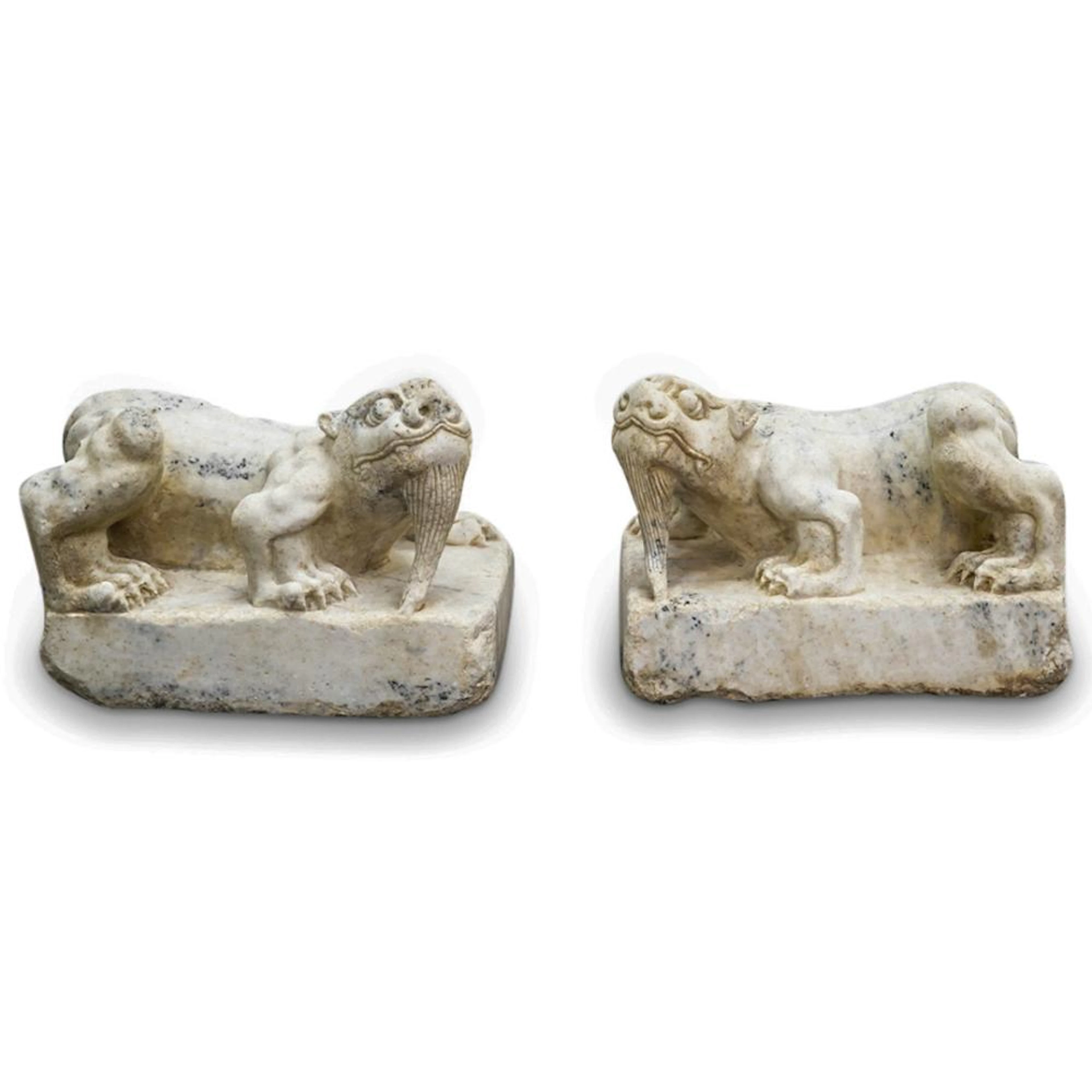 Pair Of Antique Chinese Chi Long Marble Sculptures