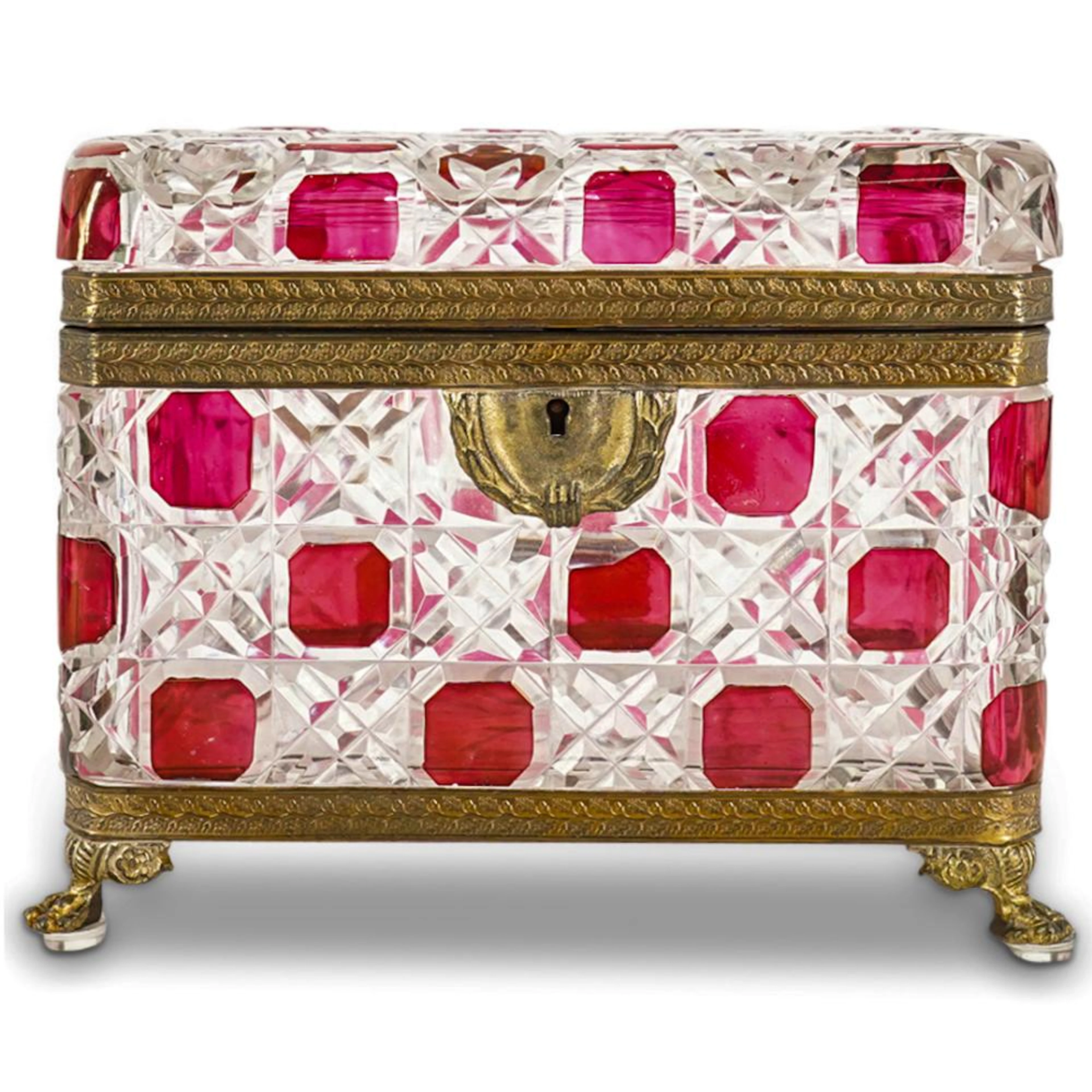 Antique Baccarat Cut Crystal And Dore Bronze Jewelry Box