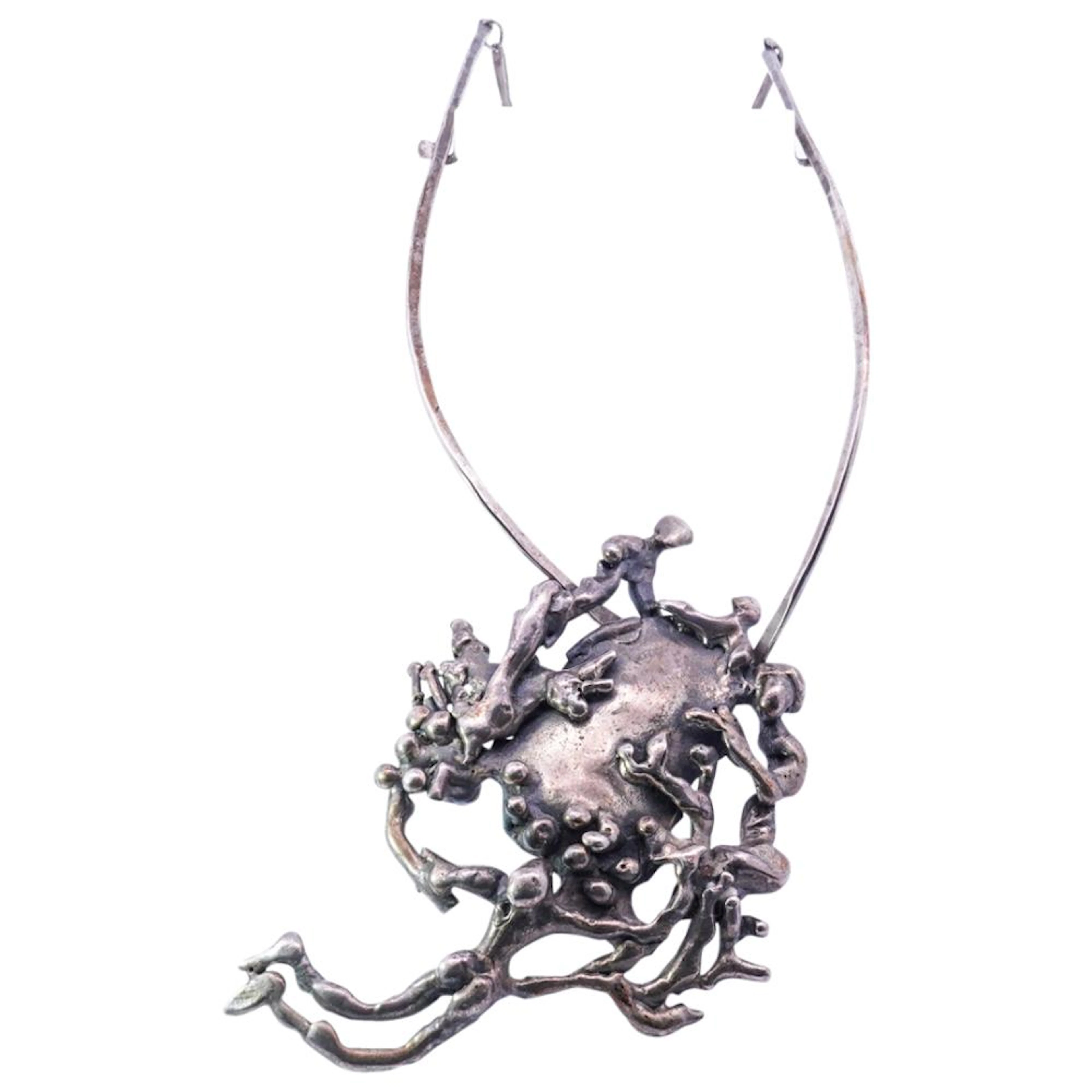Mid Century Sterling Silver Brutalist Necklace