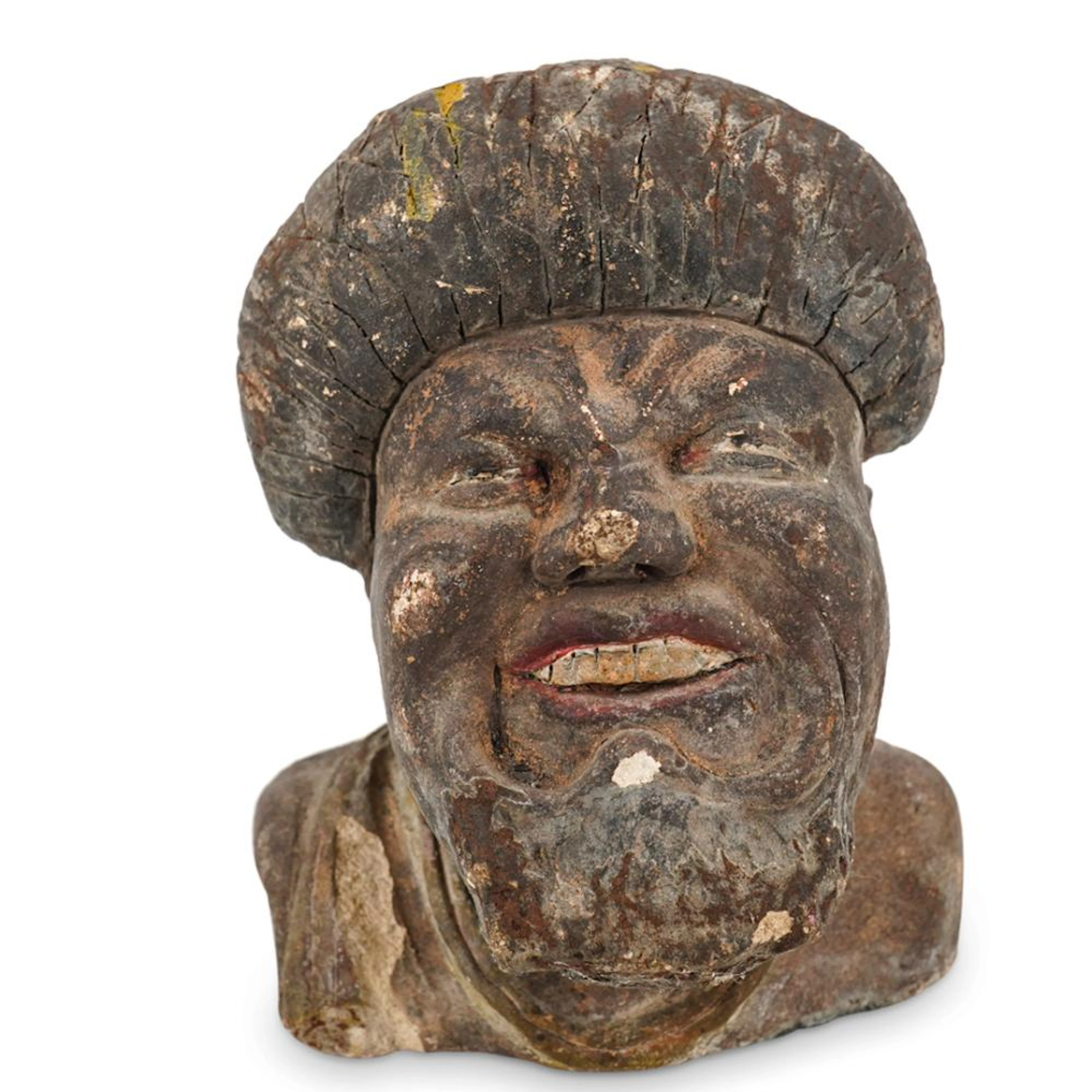 Unusual Antique Painted Ceramic Bust of a Ma