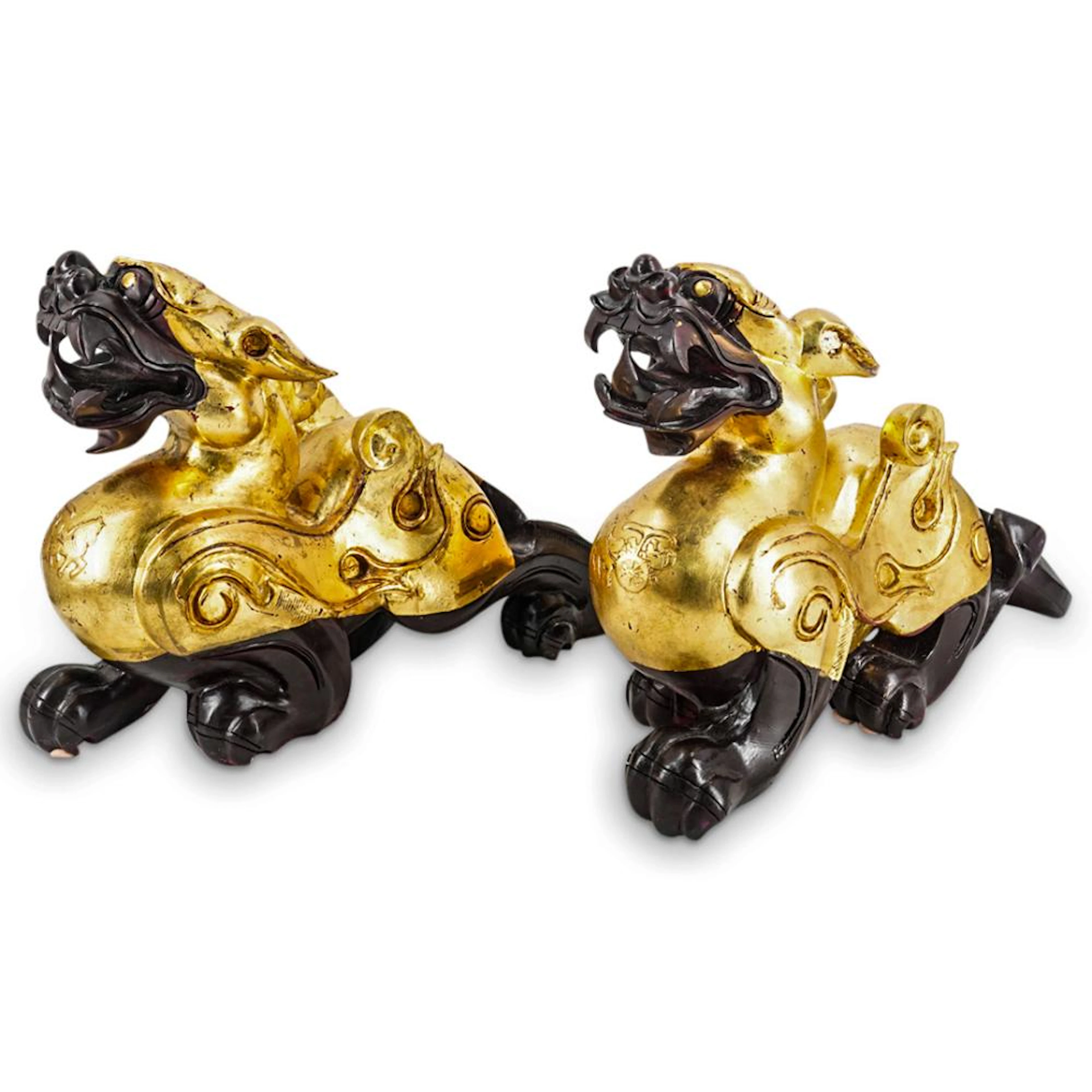 Pair Of Chinese Composite Chilong Hornless Dragons