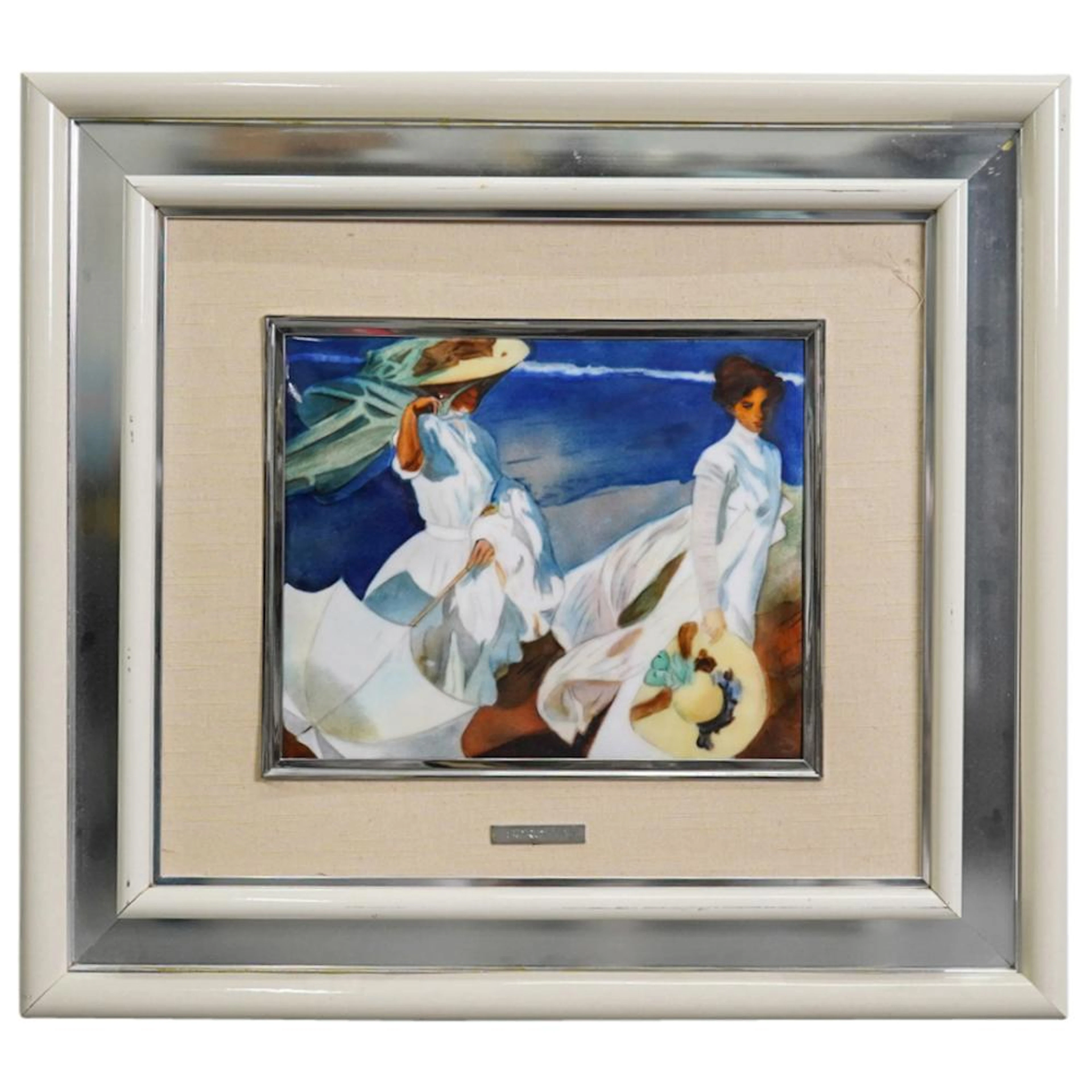 After Joaquin Sorolla "Strolling Along The Seashore" Enamel On Metal