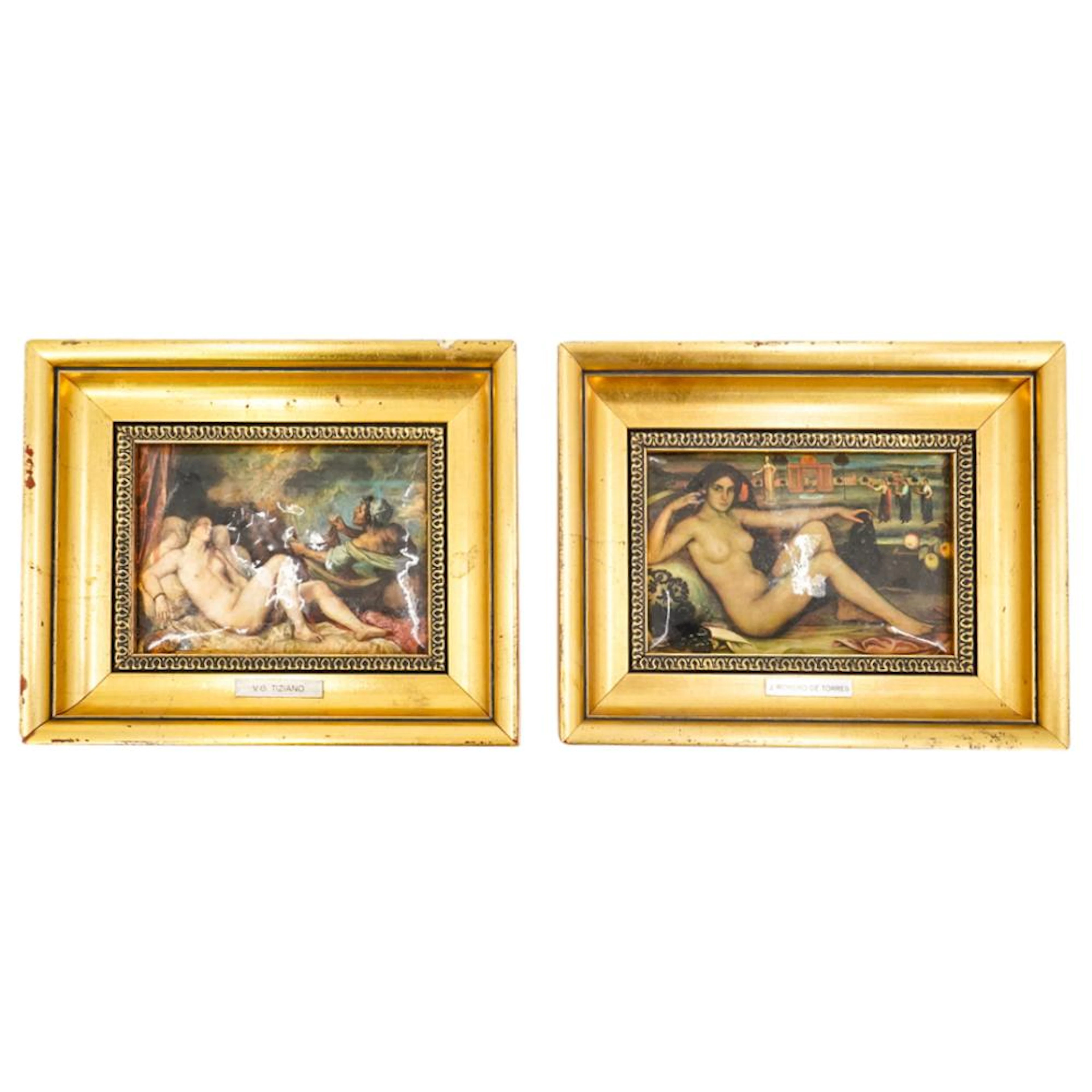 (2 Pc) Classical Polychrome Enamel Framed Depictions