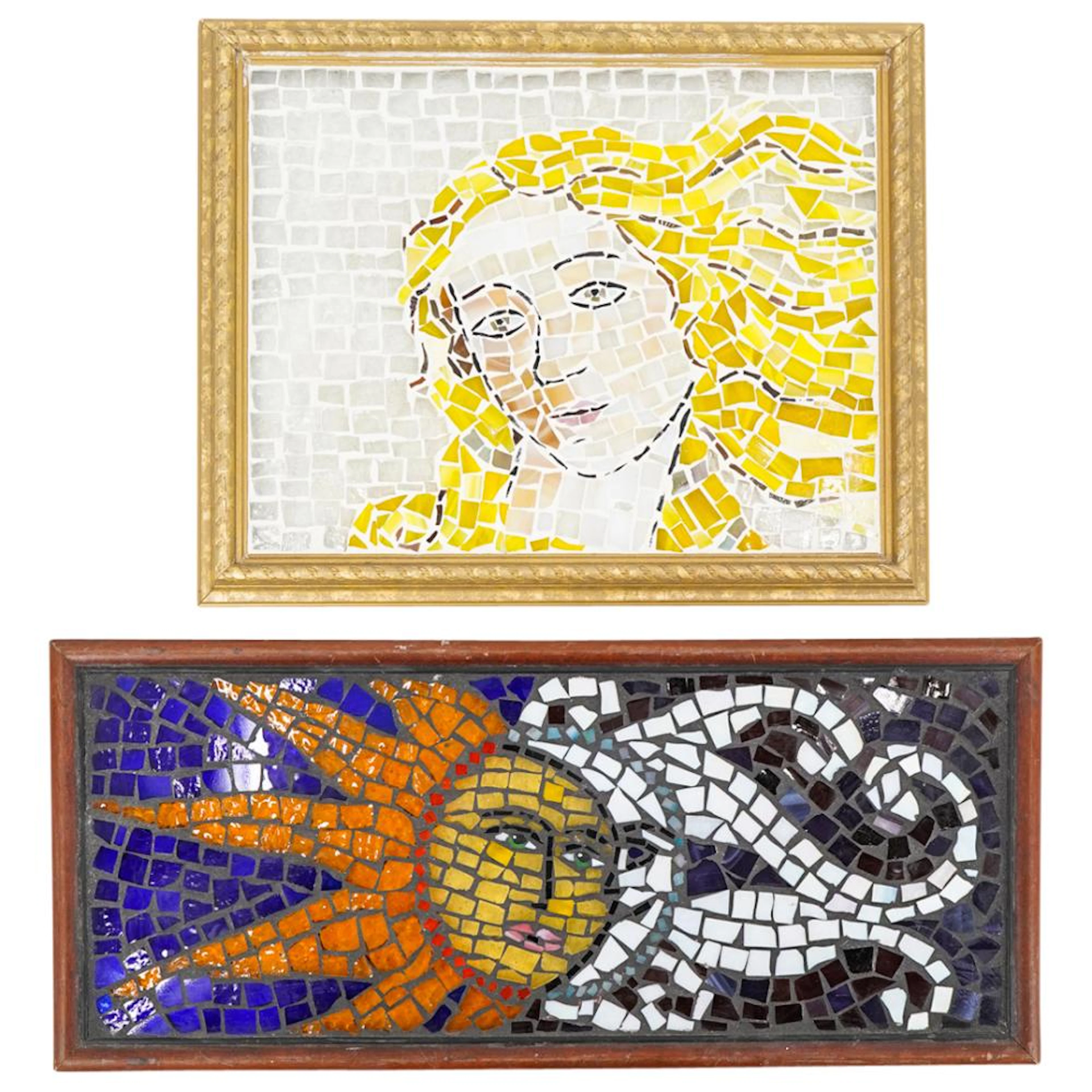 (2 Pc) Framed Stained Art Glass Mosaics