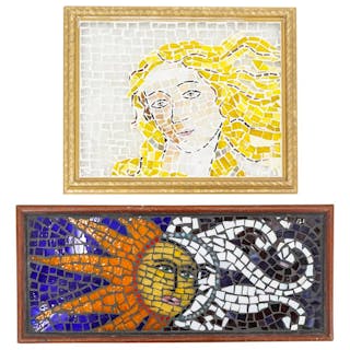 (2 Pc) Framed Stained Art Glass Mosaics